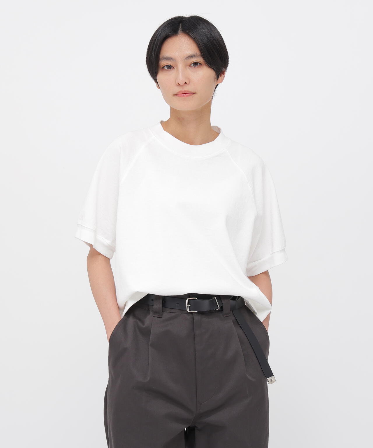 マーガレットハウエル　MHL 半袖　カットソー　白 DRY COTTON JERSEY TOP | MARGARET HOWELL（マーガレット・ハウエル