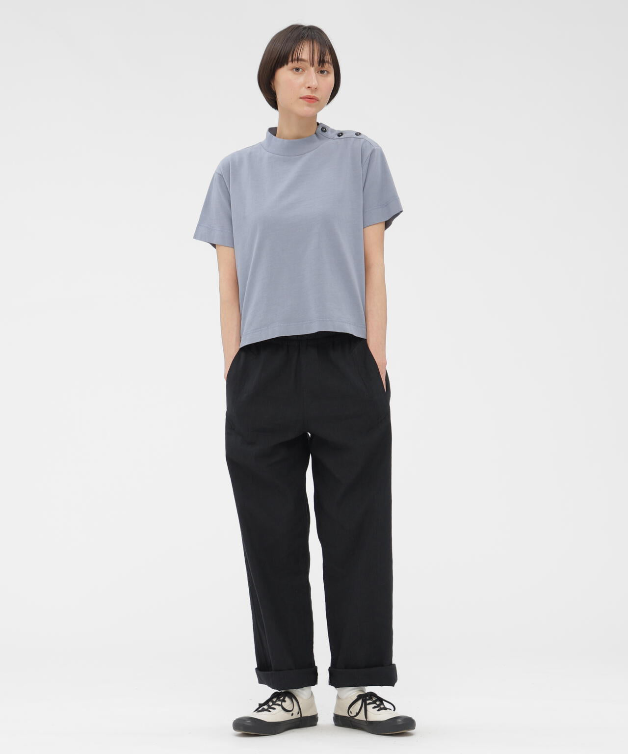 GARMENT DYED TOUGH COTTON LINEN JERSEY TOP | MARGARET HOWELL GARMENT DYED TOUGH COTTON LINEN JERSEY TOP | MARGARET HOWELL