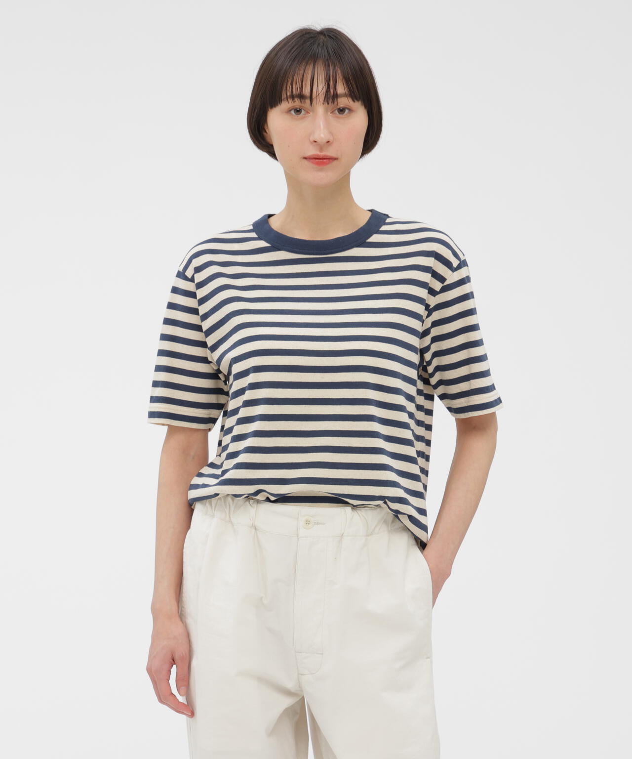 COTTON LINEN STRIPE JERSEY TOP