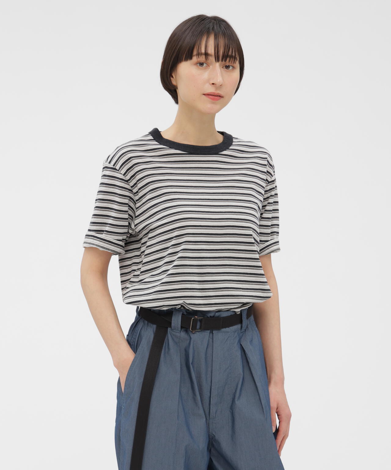 COTTON LINEN MULTI STRIPE JERSEY TOP | MARGARET HOWELL