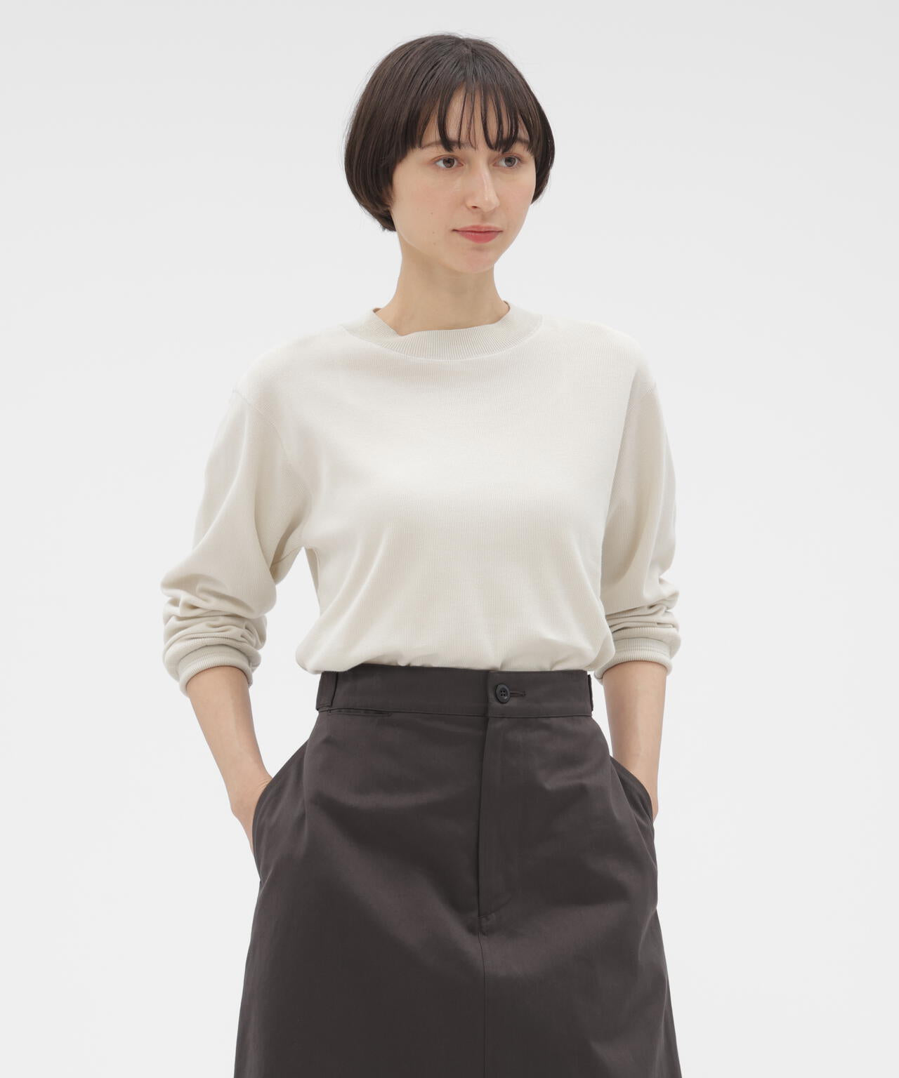 MARGARET HOWELL COTTON SILK RIB TOP 589-5269205 定価19250円 カットソー 25AW ベージュ レディース マーガレットハウエル【中古】6-0227M♪ FINE COTTON RIB JERSEY TOP | MARGARET HOWELL（マーガレット