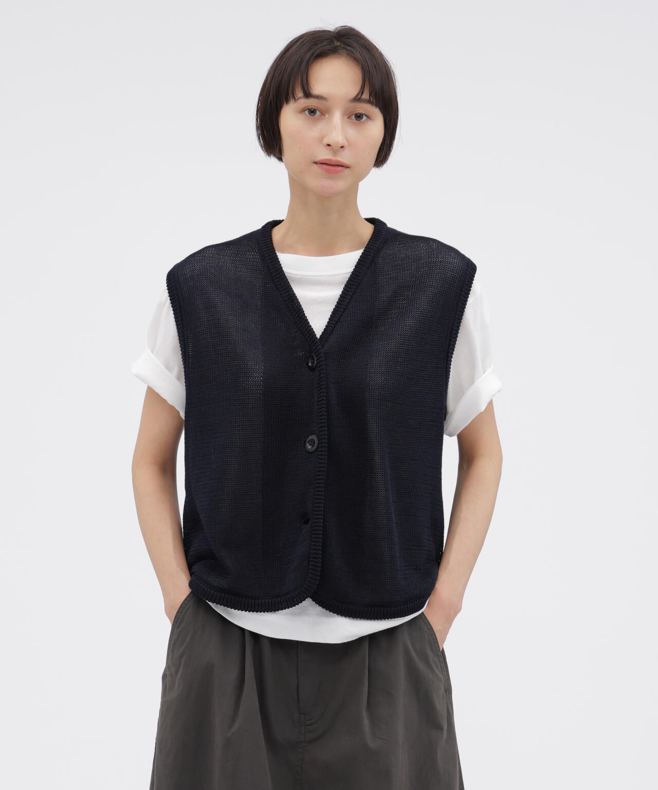 新品　マーガレットハウエルMHL.コットンカーディガンとベスト　ネイビー　M COATED COTTON KNITWEAR | MARGARET HOWELL（マーガレット・ハウエル
