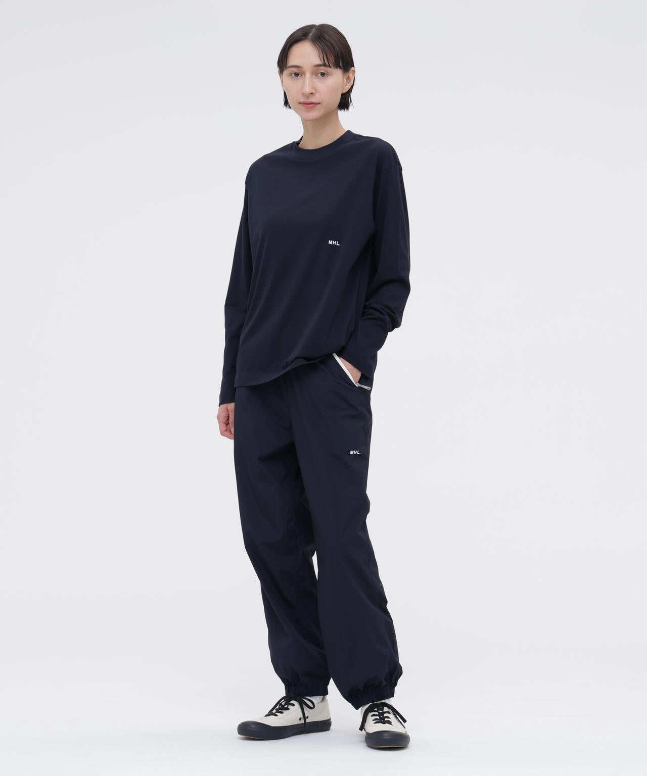 MHL. UTILITY WEAR COTTON POLYESTER PLAIN JERSEY TOP | MARGARET