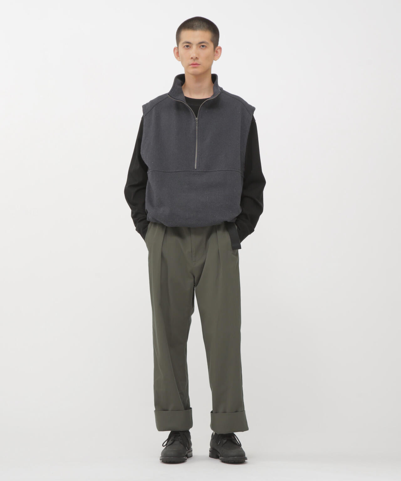WOOL COTTON TWILL TROUSERS