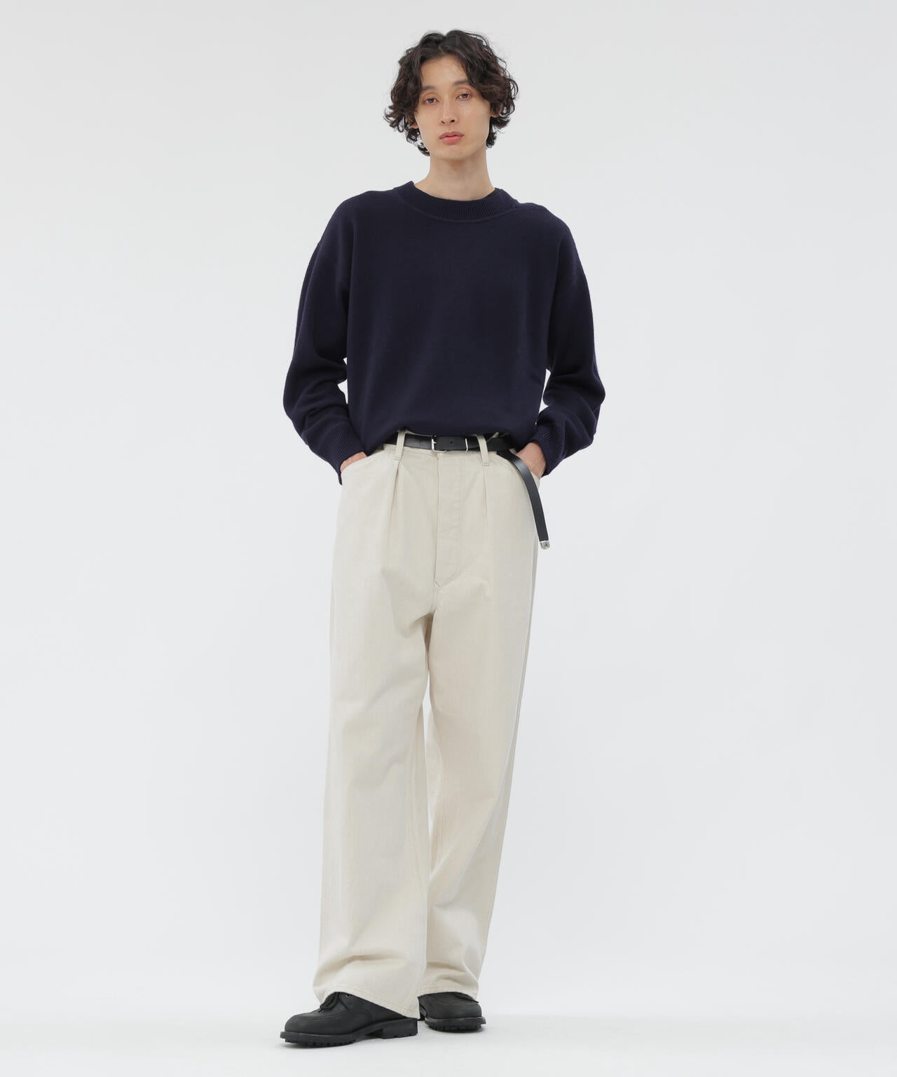 MHL.】MELANGE WOOL COTTON KNIT【美品】 WASHABLE PLAIN WOOL