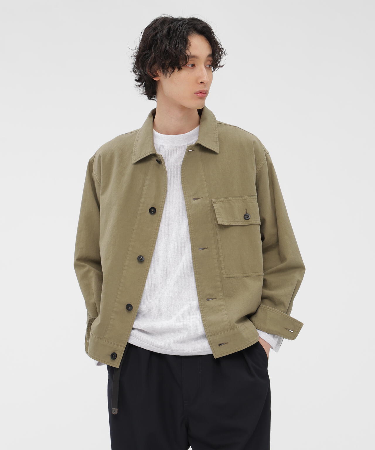 HML マーガレットハウエル　リネン混　ブルゾン　シャツジャケット 美品】MHL. シャツジャケット リネン混 ブルゾン ブラック M相当