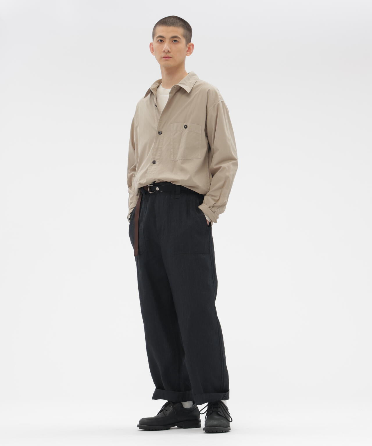 FADED WOOL LINEN TWILL TROUSERS