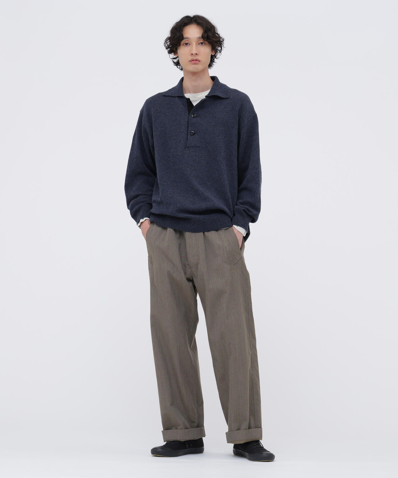 【美品】MHL./マーガレットハウエル/ウールコットンワイドトラウザーズ/紺/M WOOL COTTON TWILL TROUSERS | MARGARET HOWELL（マーガレット