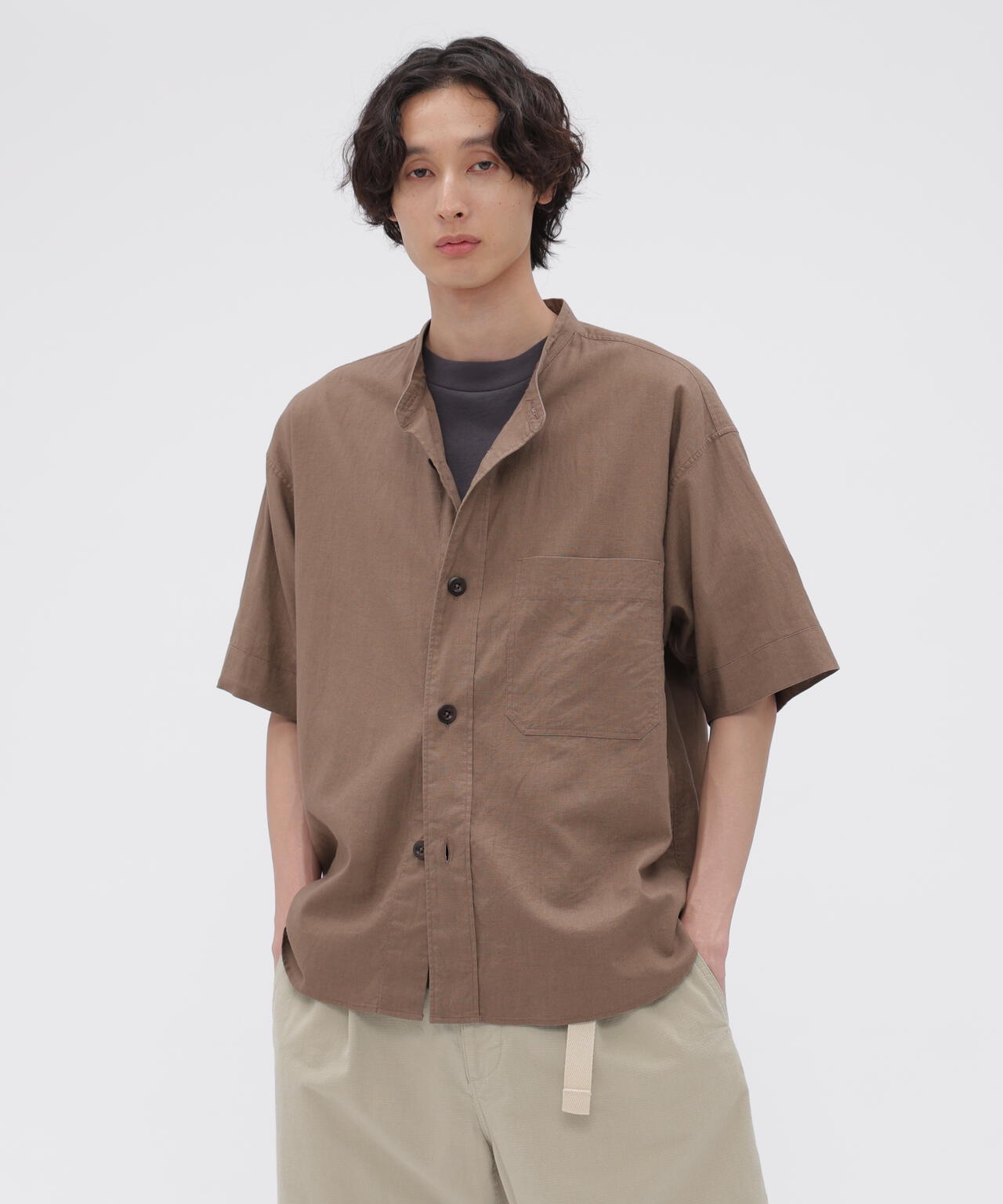 SURFACE DYED COTTON LINEN SHIRT | MARGARET HOWELL（マーガレット