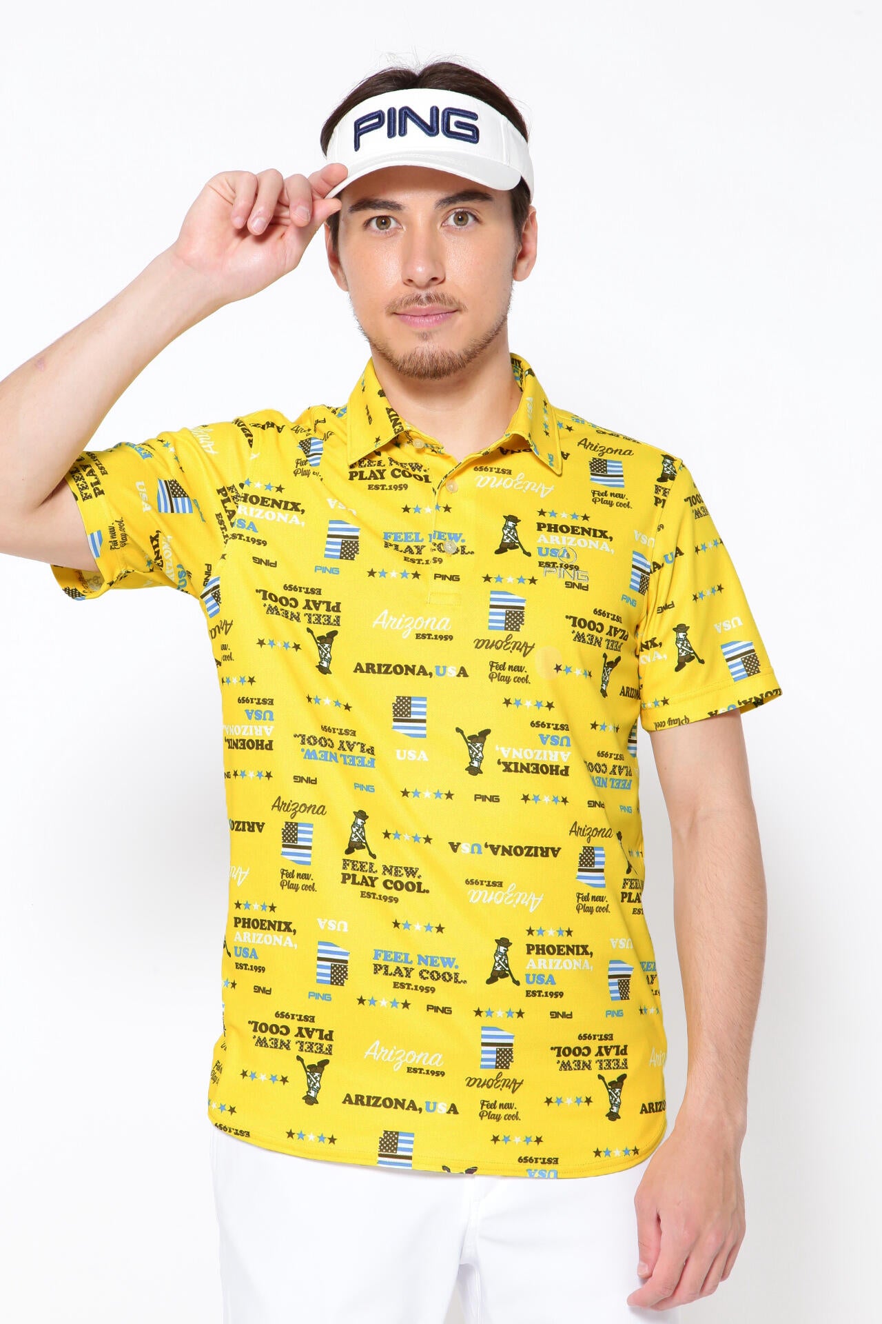 PING APPAREL】ハローアリゾナプリント ハニカム半袖ポロシャツ