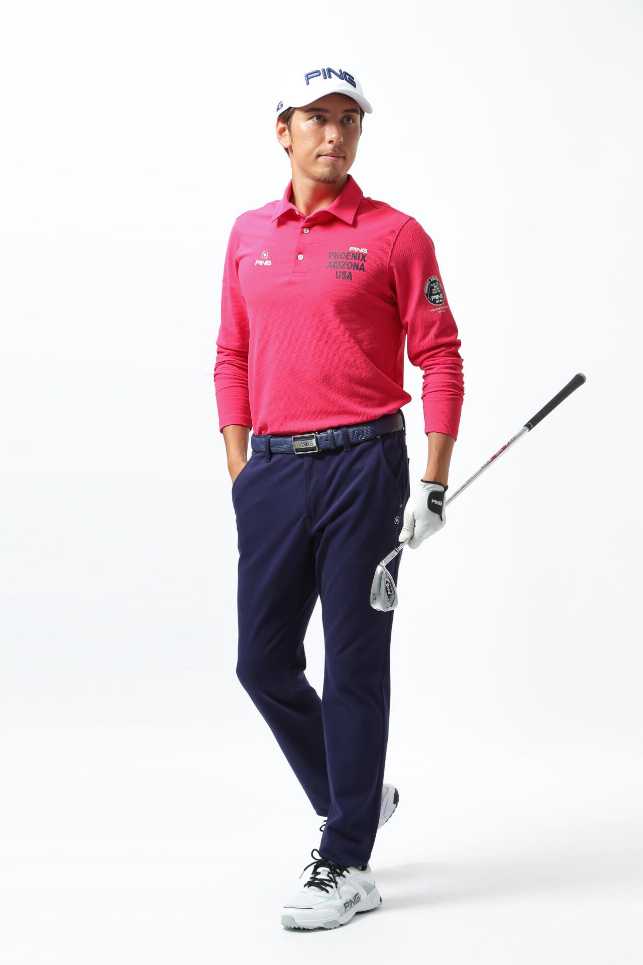 ピン ゴルフ 長袖 ポロシャツ 引き揃え天竺ドライミックス長袖
