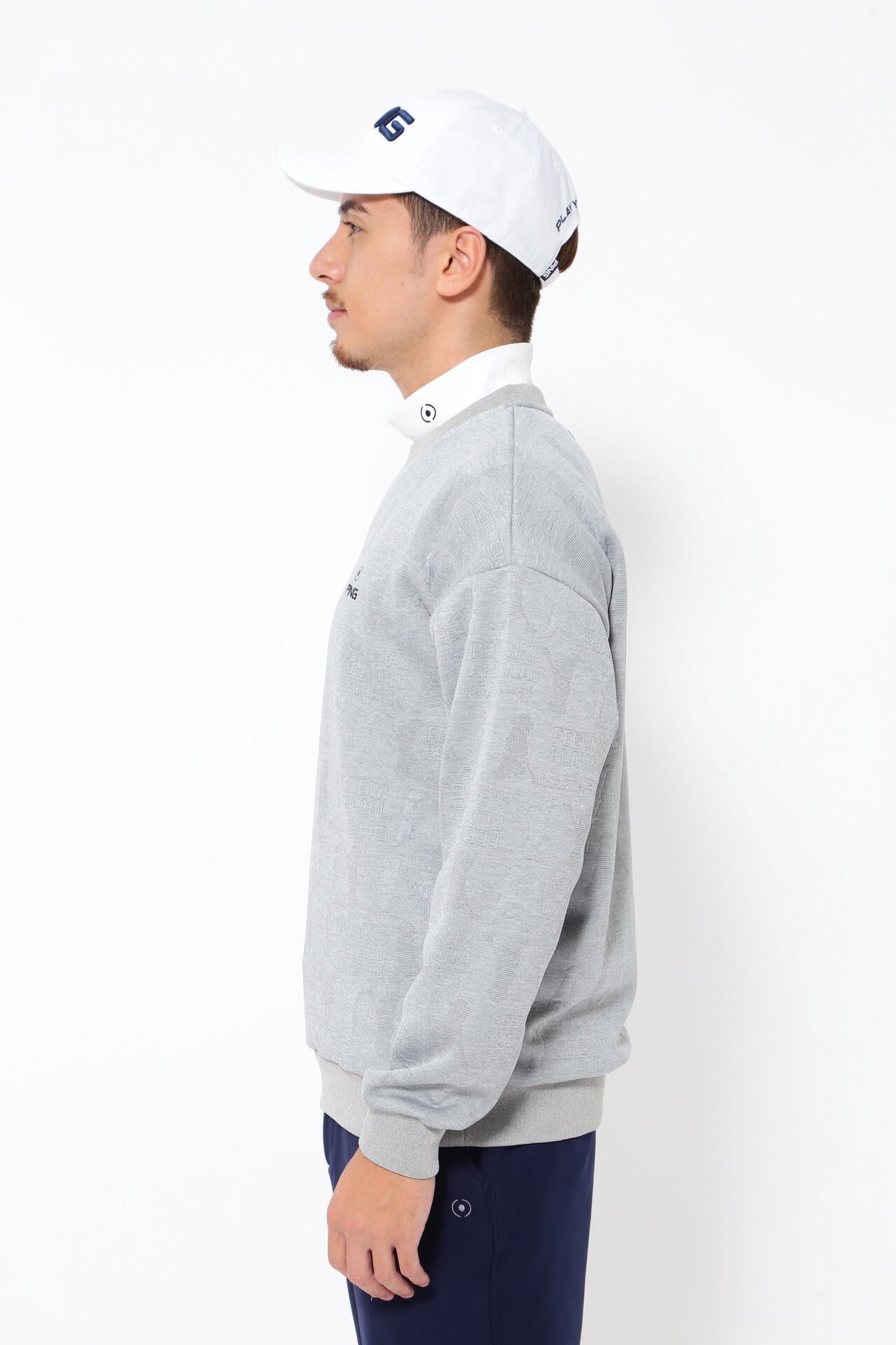 PING APPAREL】Mr.PINGアルファベットシャドー柄 クルーネック