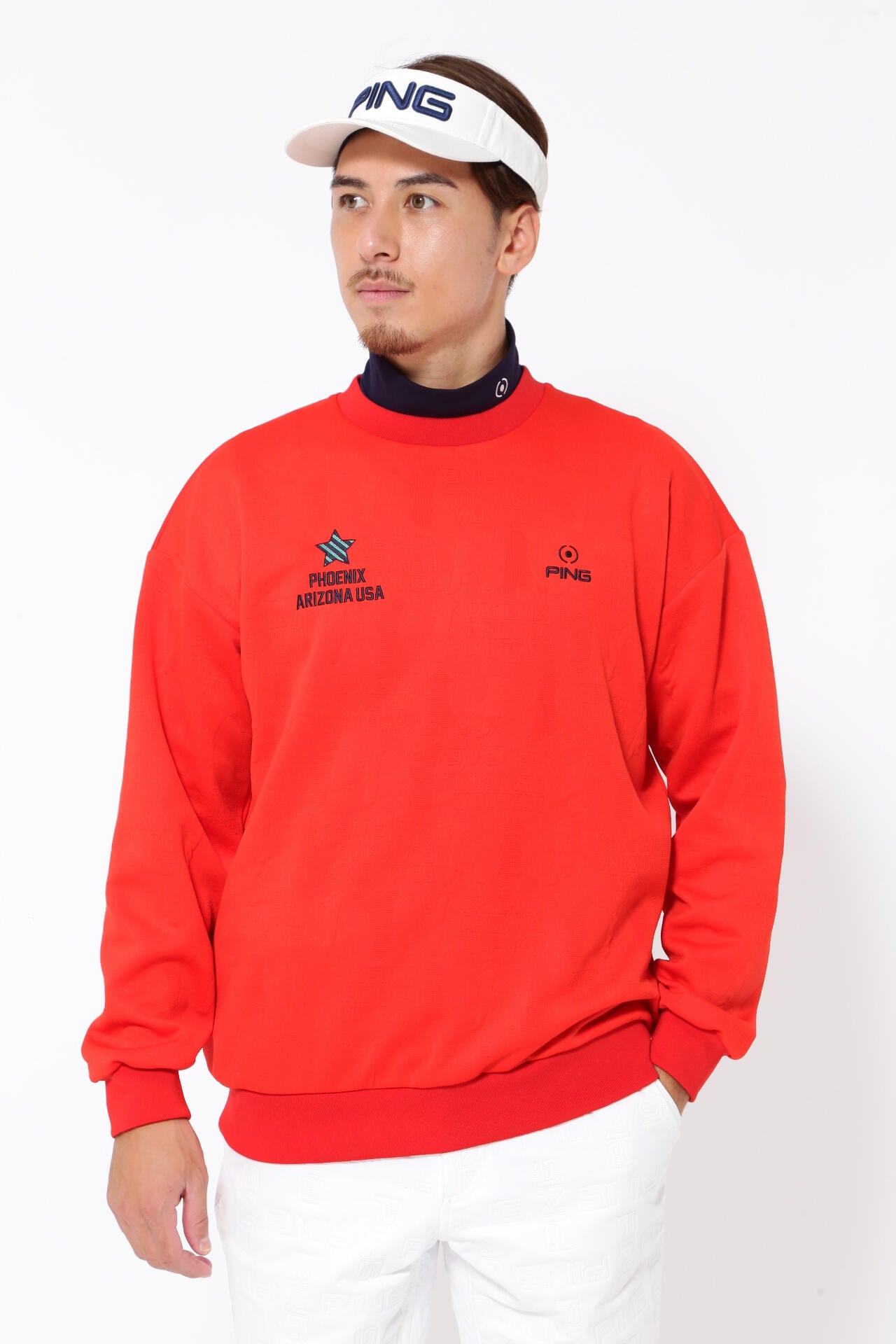 PING APPAREL】Mr.PINGアルファベットシャドー柄 クルーネック