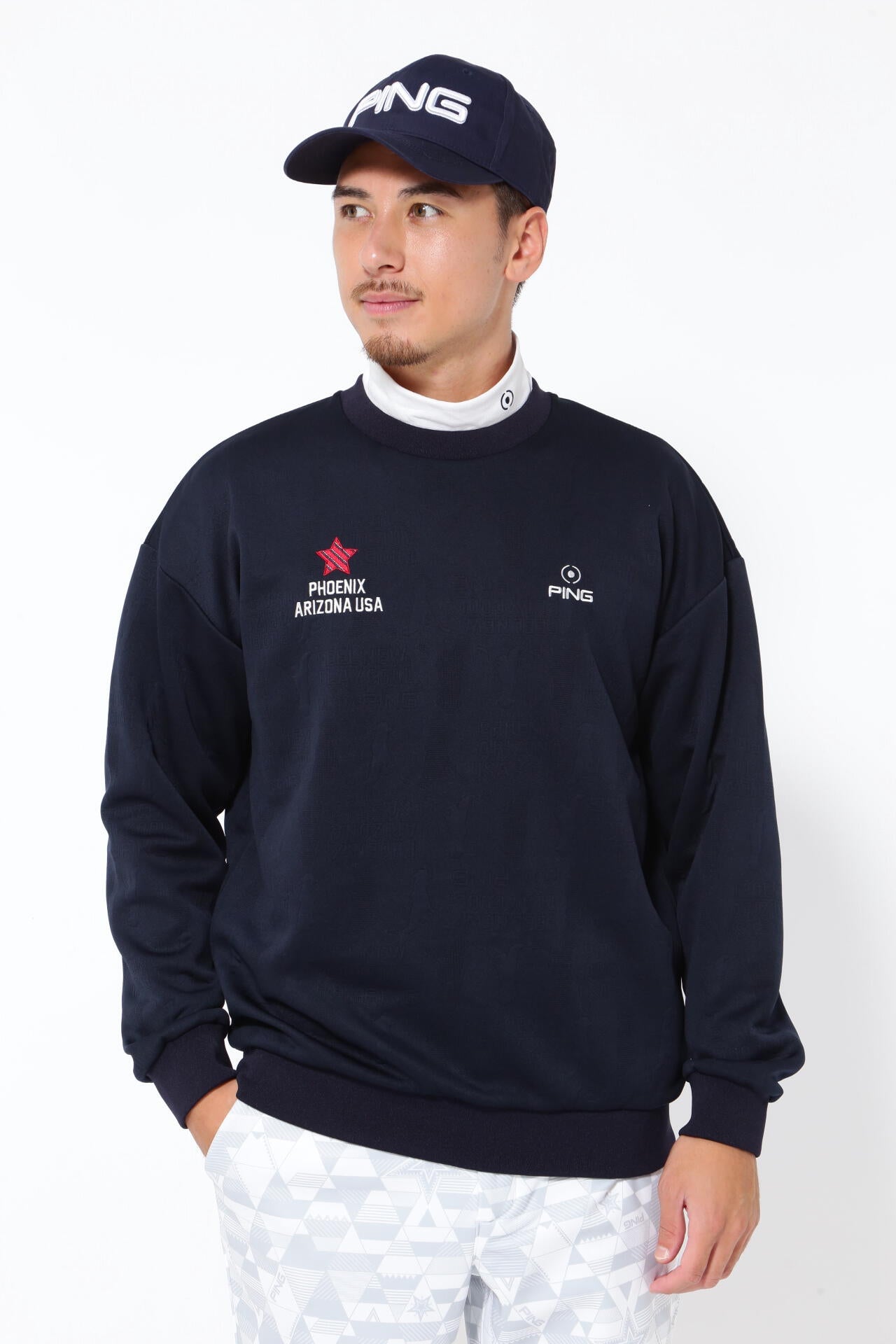 【PING】ピンMr.PING アルファベットシャドー柄 長袖トレーナー PING APPAREL】Mr.PINGアルファベットシャドー柄 クルーネック