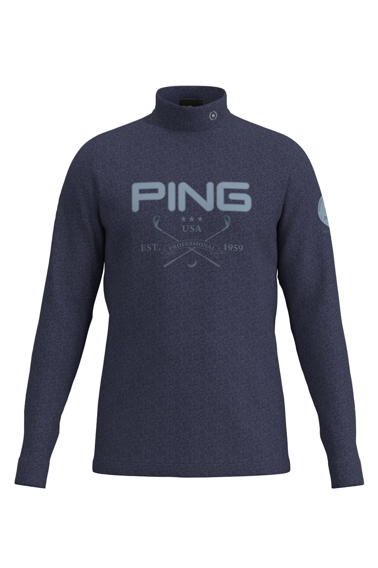 PING ブラック 長袖 ハイネック シャツ PING ピン ゴルフウェア 長袖シャツ 秋 冬 23FWエアーフレイク