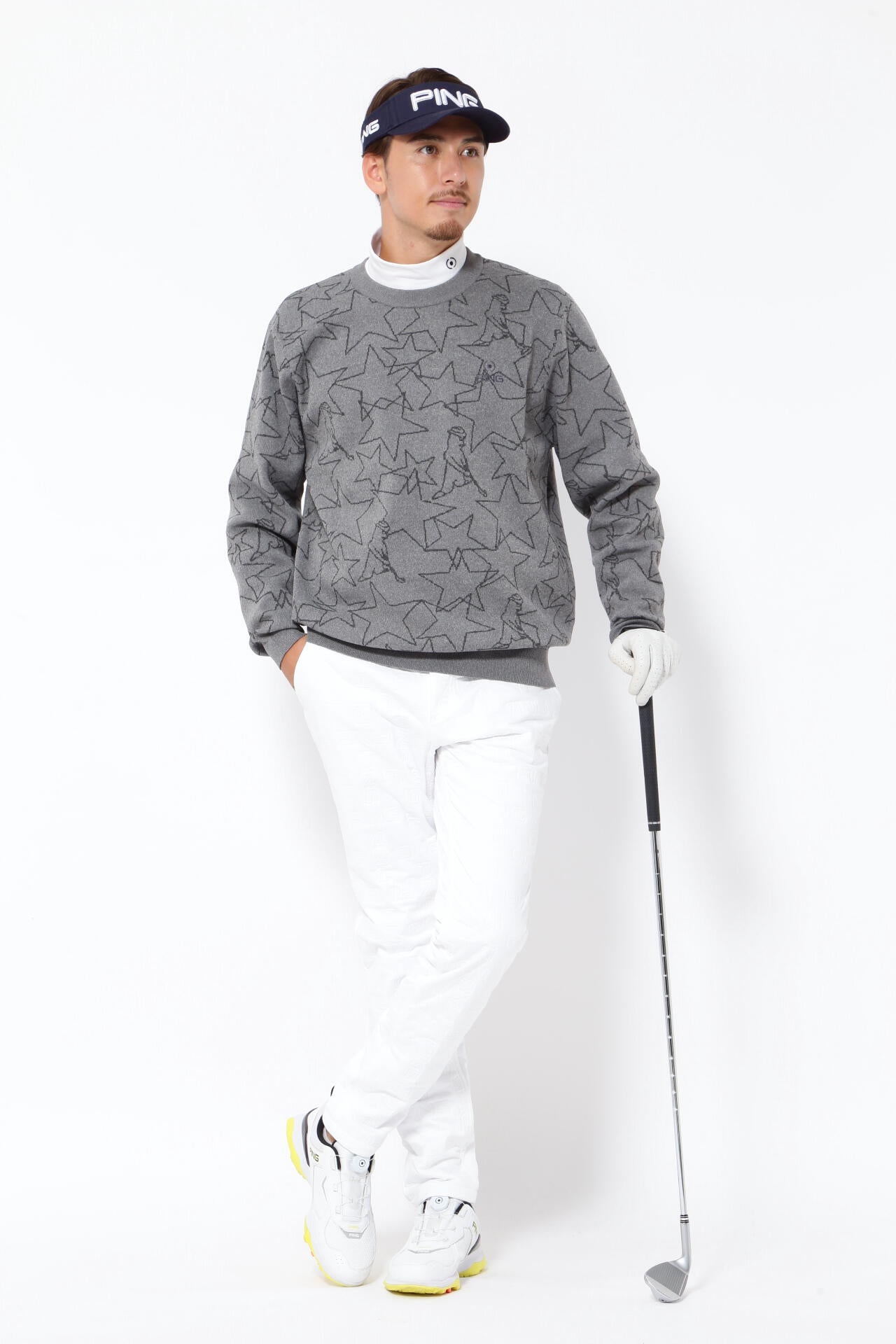 PING APPAREL】星柄×Mr.PING ジャカードクルーネックニットプル
