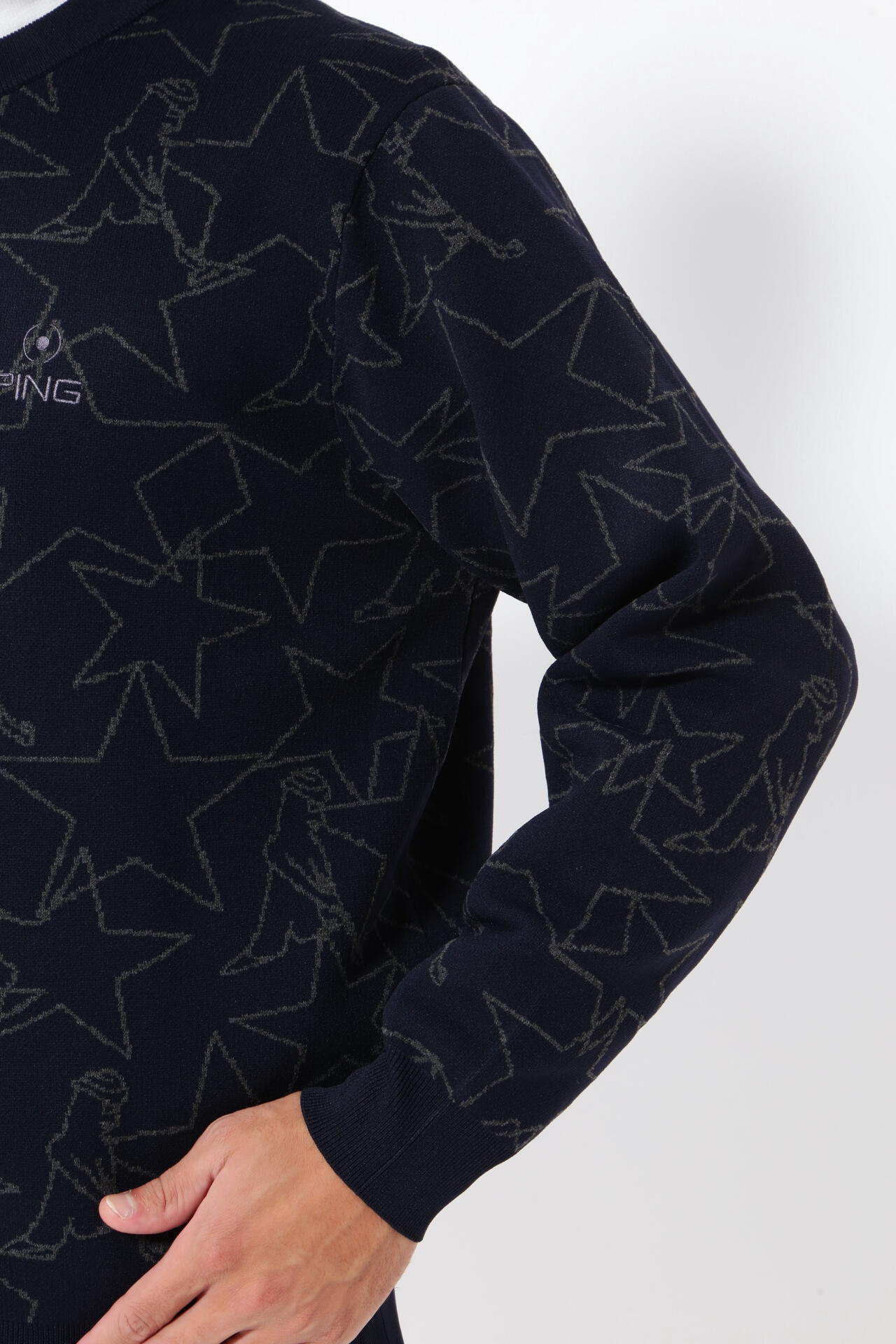 PING APPAREL】星柄×Mr.PING ジャカードクルーネックニットプル