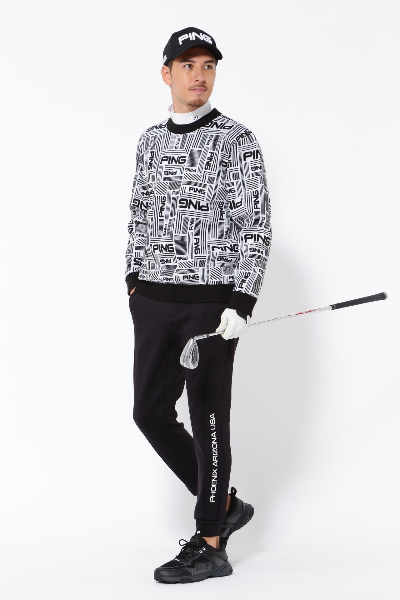 ピン アパレル メンズ クルーネックニット (Arizona maze柄・防風裏地仕様) / ゴルフ / 621-3270005 021_ト PING APPARELArizona maze柄防風裏付き クルーネックニットプル