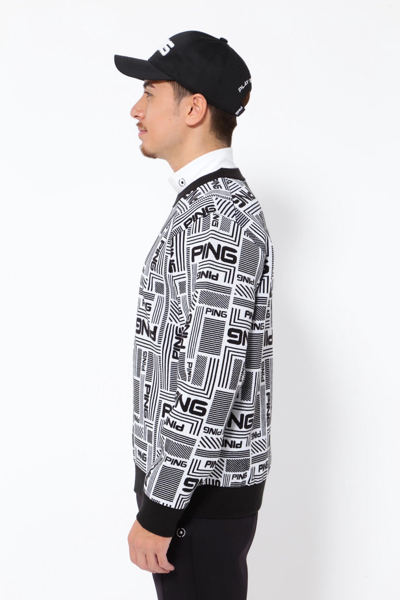 PING APPAREL】Arizona maze柄防風裏付き クルーネックニットプル