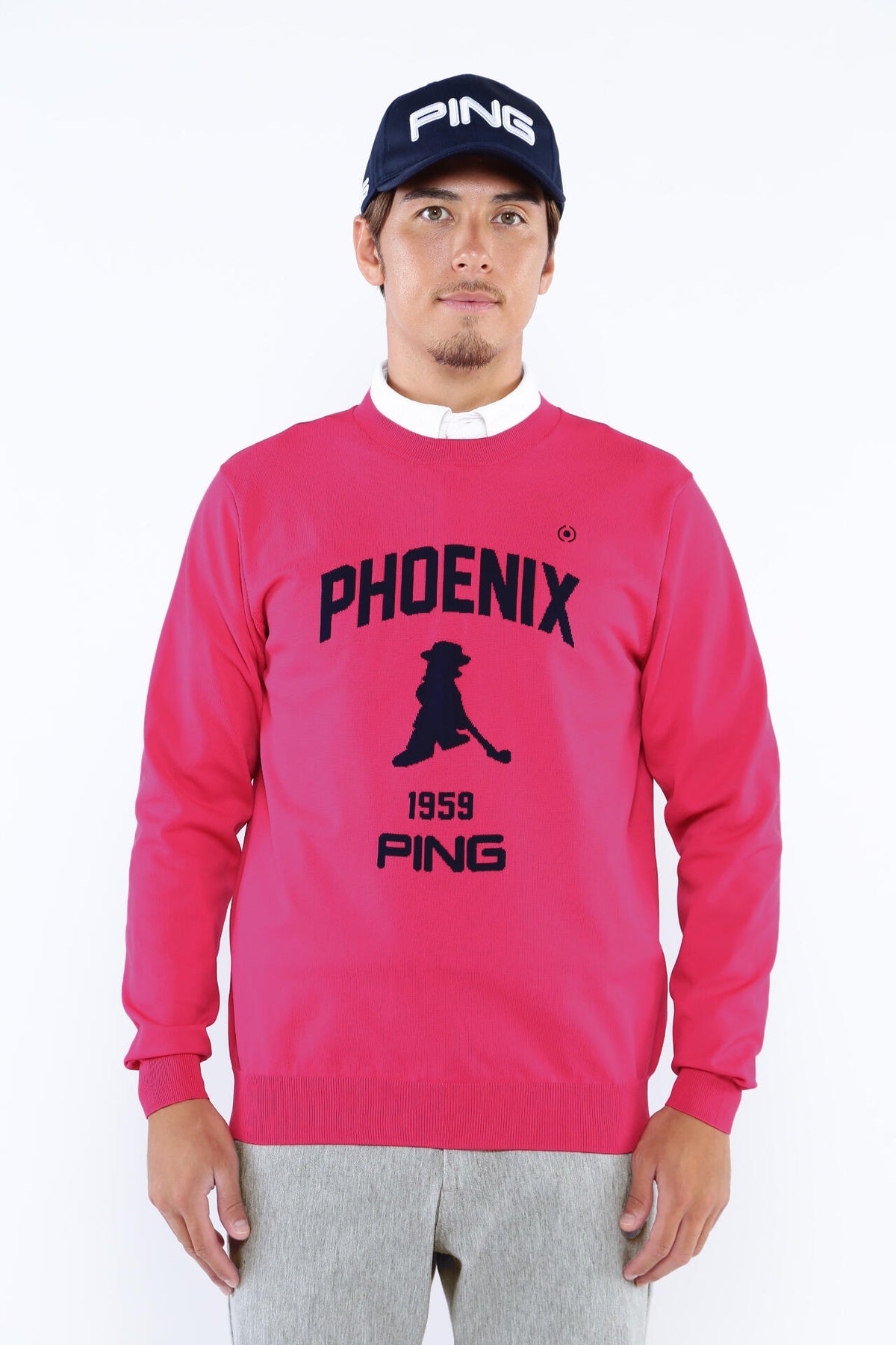 【PING APPAEREL】PHOENIX Mr.PINGジャガード軽量クルーネックニットプルオーバー ＜NATIVE＞ (MENS)