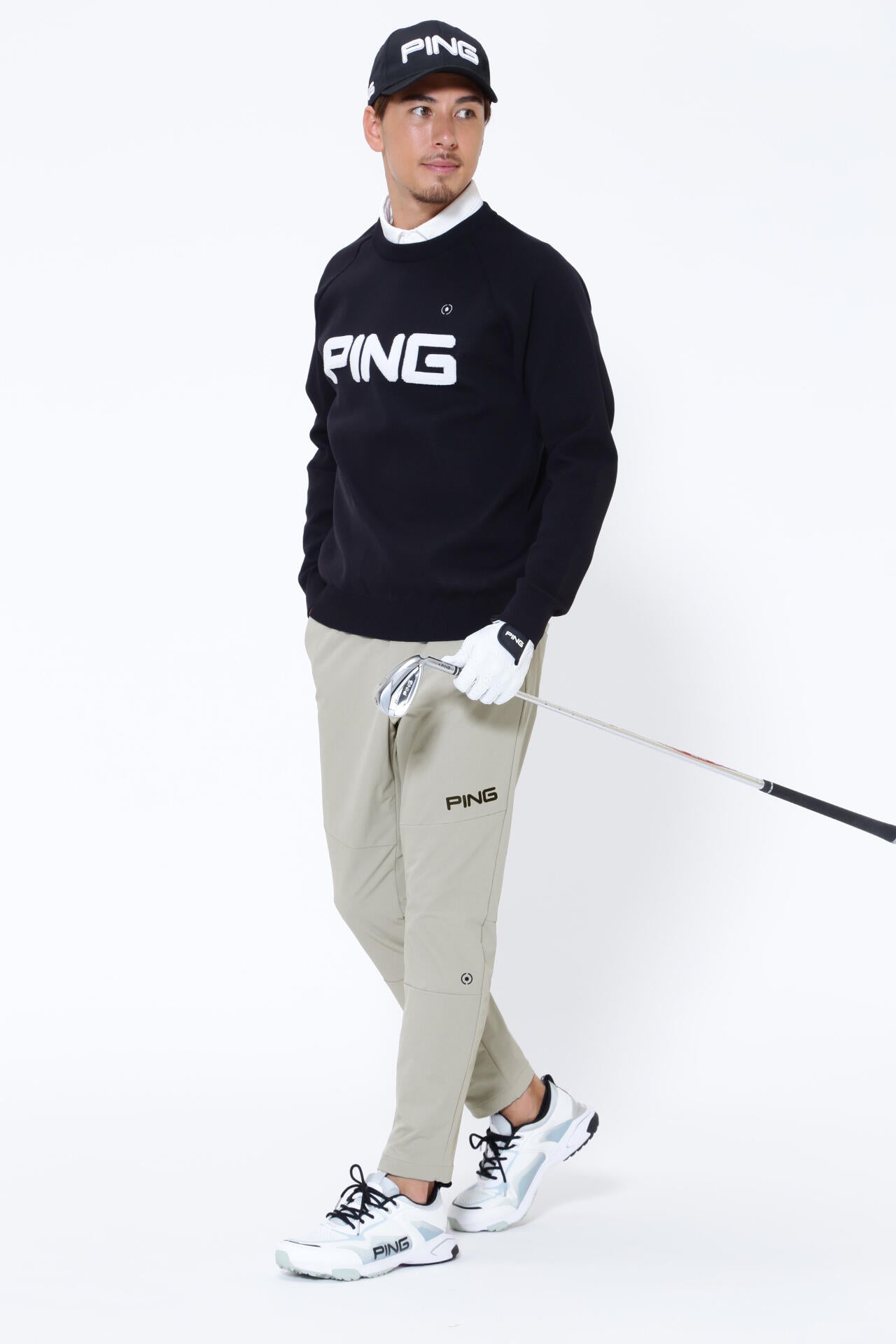 PING APPAREL】PINGロゴパイルジャガード クルーネックニットプル