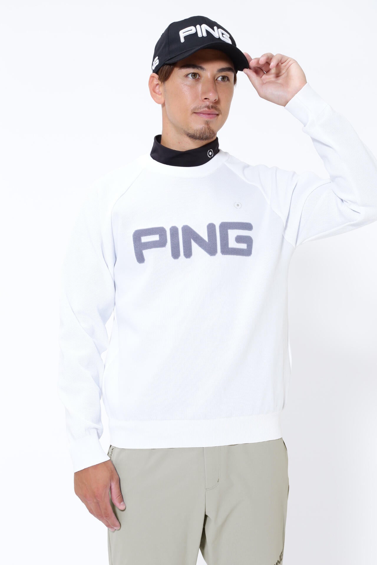 PING APPAREL】PINGロゴパイルジャガード クルーネックニットプル