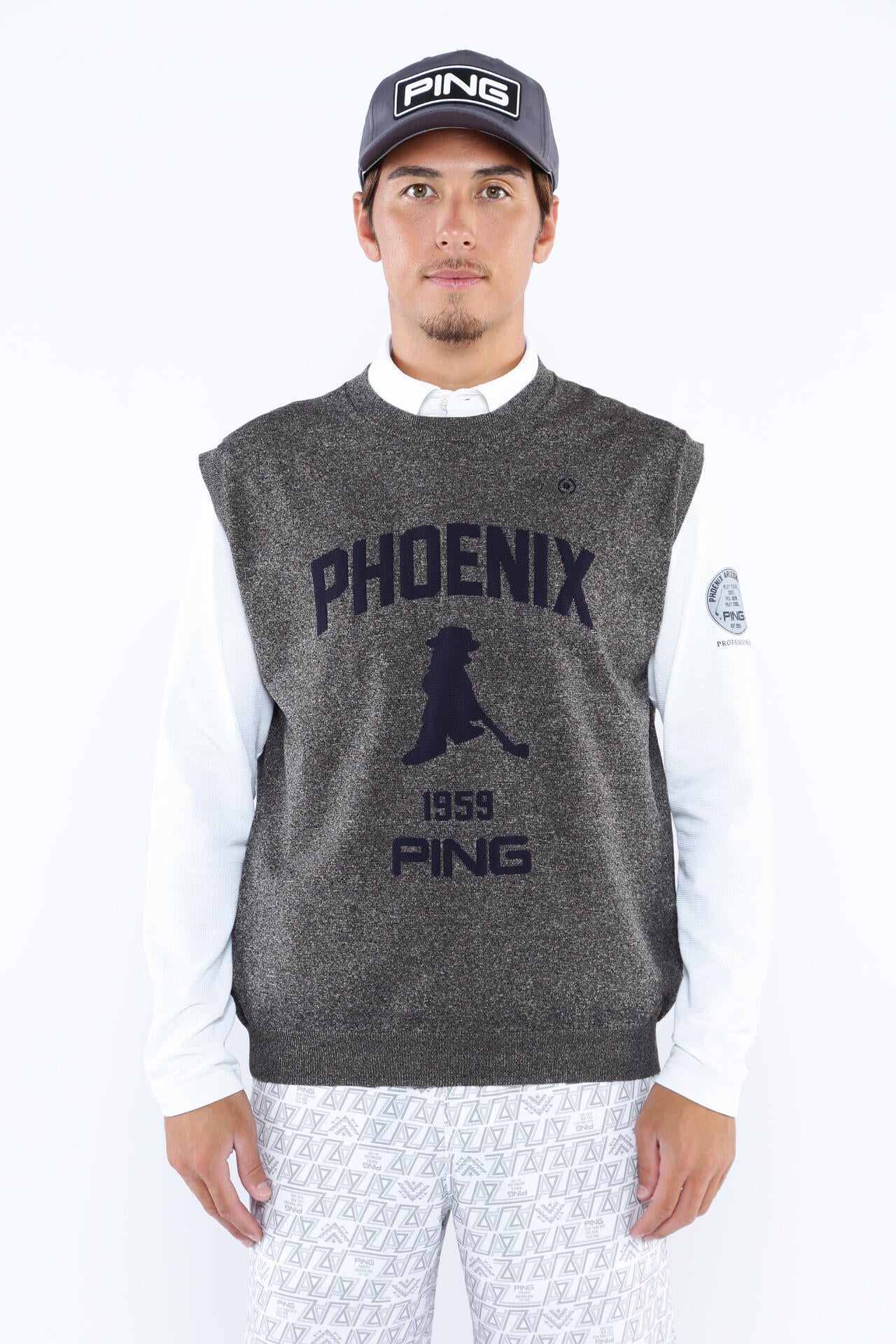 【新品】PING PHOENIX メンズ 軽量 クルーネックニットベスト (L) PING APPAREL】PHOENIX Mr.PINGジャガード軽量クルーネックニット