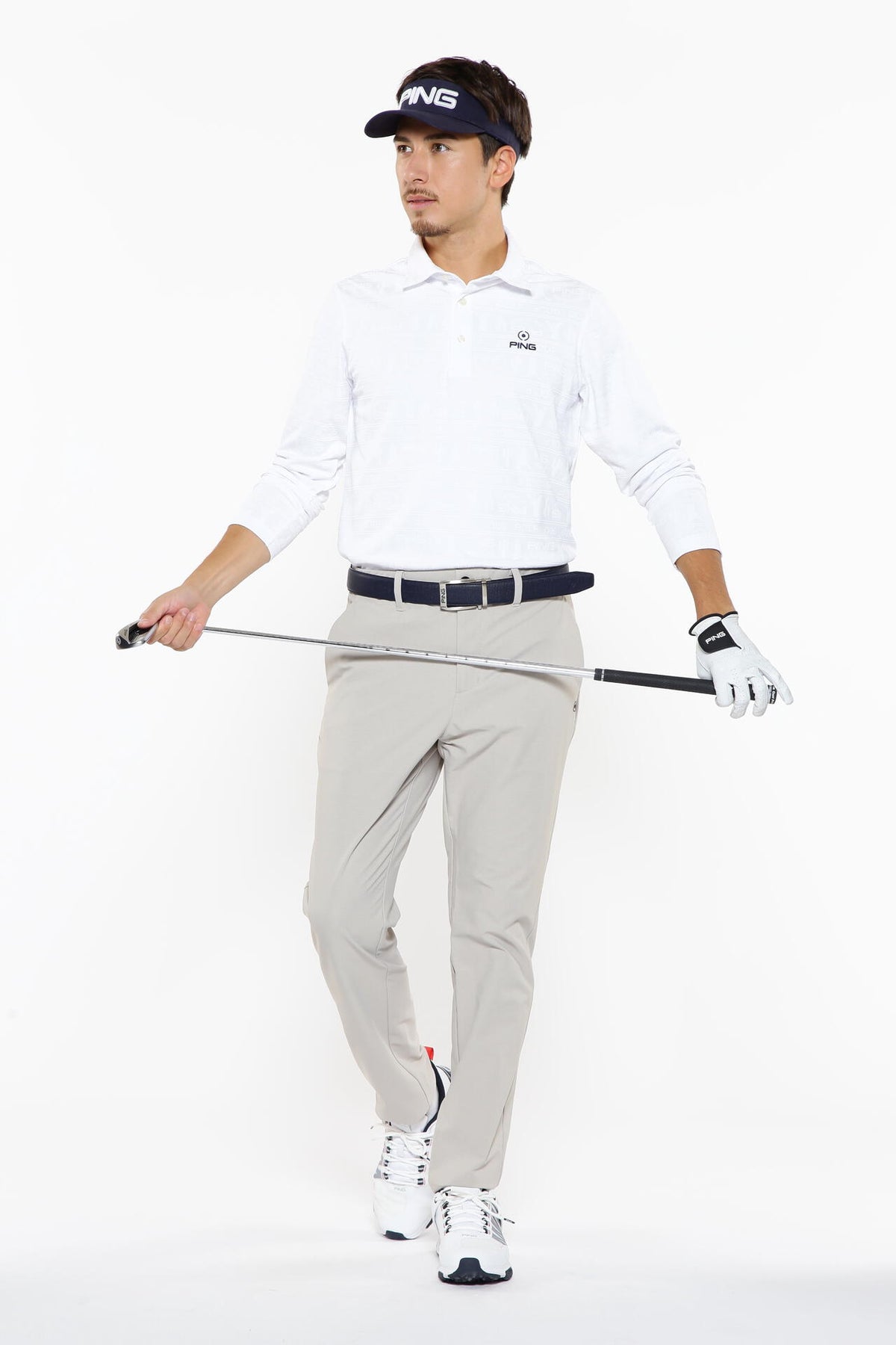 【PING APPAREL】Mr.PING凸凹ボーダージャガード長袖ポロシャツ ＜NATIVE＞ (MENS)