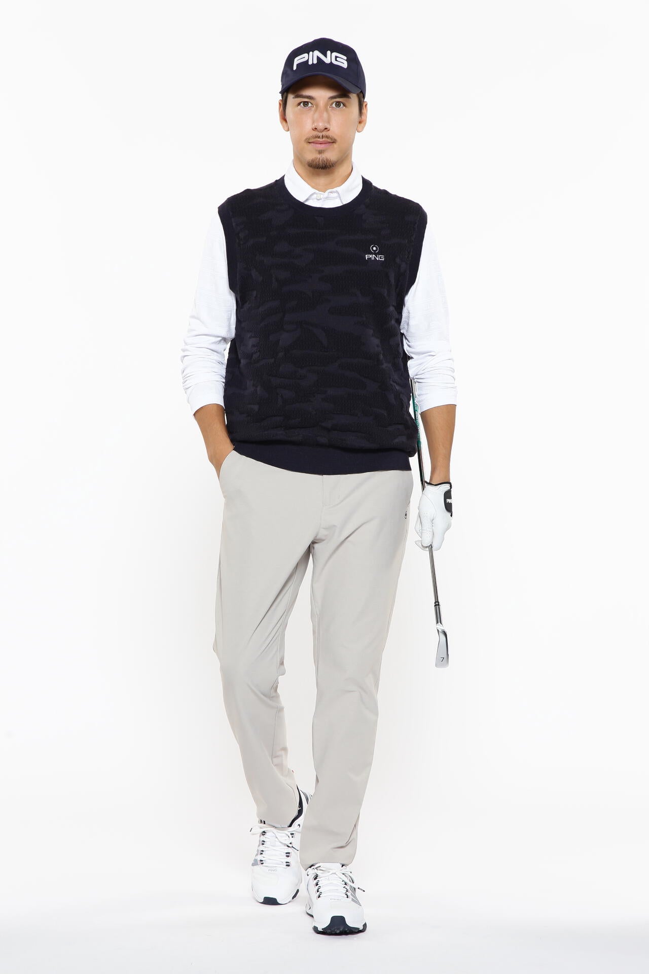 PING APPAREL】Mr.PING凸凹ボーダージャガード長袖ポロシャツ ＜NATIVE