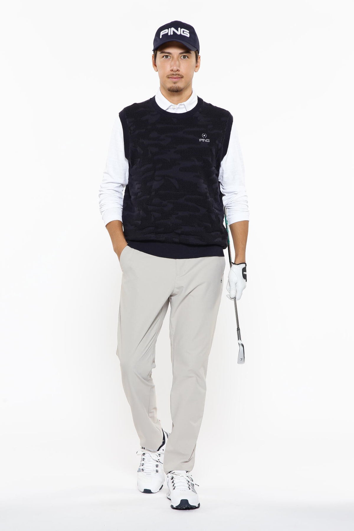 【PING APPAREL】Mr.PING凸凹ボーダージャガード長袖ポロシャツ ＜NATIVE＞ (MENS)