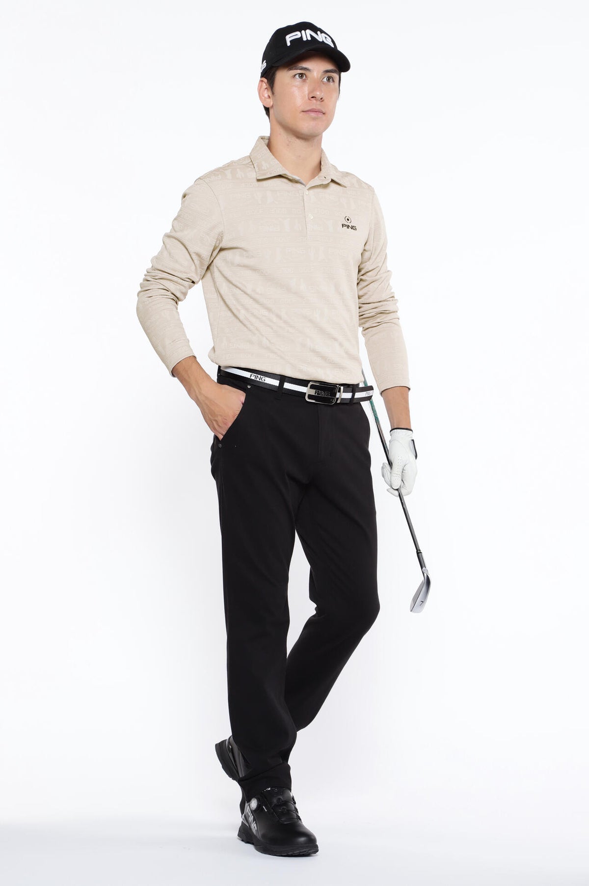 【PING APPAREL】Mr.PING凸凹ボーダージャガード長袖ポロシャツ ＜NATIVE＞ (MENS)