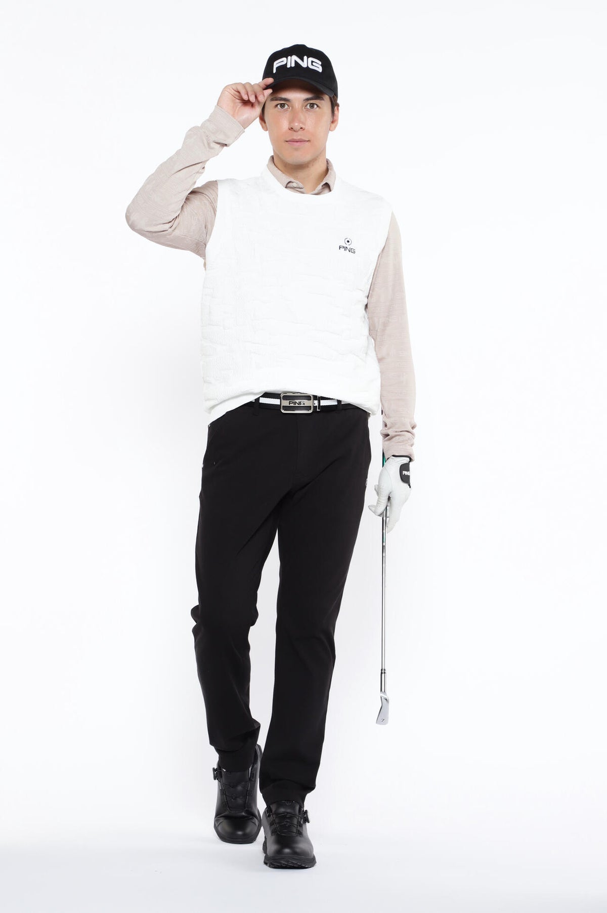 【PING APPAREL】Mr.PING凸凹ボーダージャガード長袖ポロシャツ ＜NATIVE＞ (MENS)