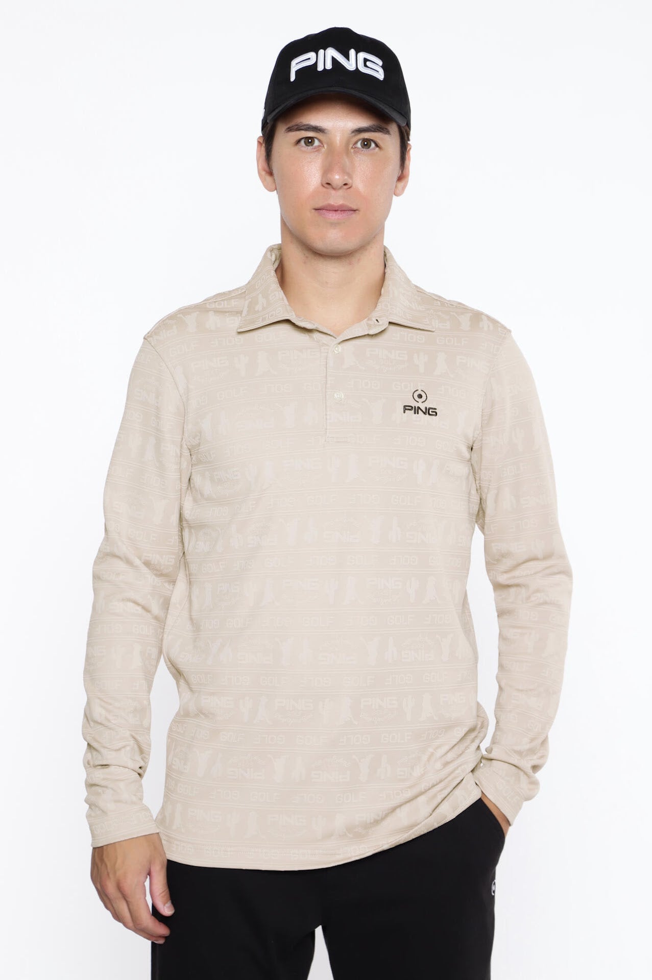 PING APPAREL】Mr.PING凸凹ボーダージャガード長袖ポロシャツ ＜NATIVE