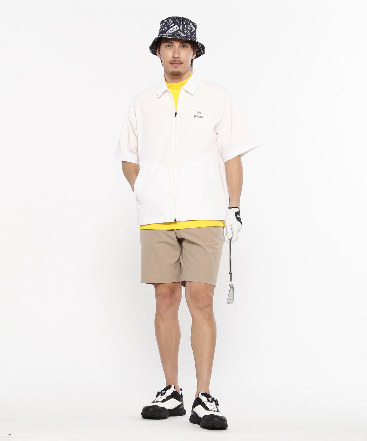 【PING APPAREL】全方向ストレッチサッカー半袖フルジップシャツ ＜NATIVE＞ (MENS)