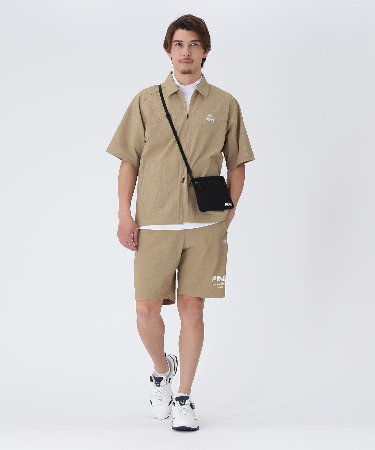 【PING APPAREL】全方向ストレッチサッカー半袖フルジップシャツ ＜NATIVE＞ (MENS)