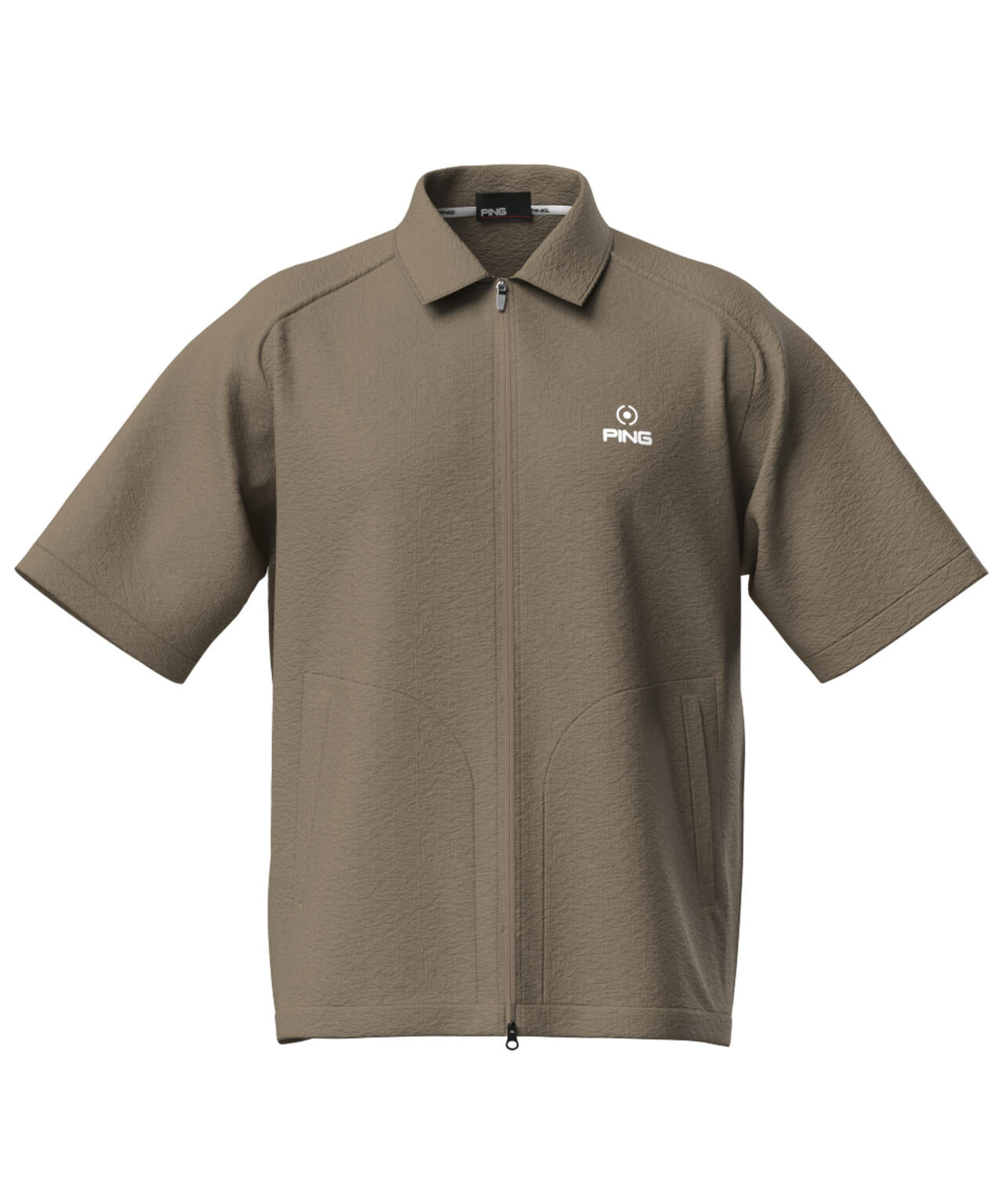 【PING APPAREL】全方向ストレッチサッカー半袖フルジップシャツ ＜NATIVE＞ (MENS)