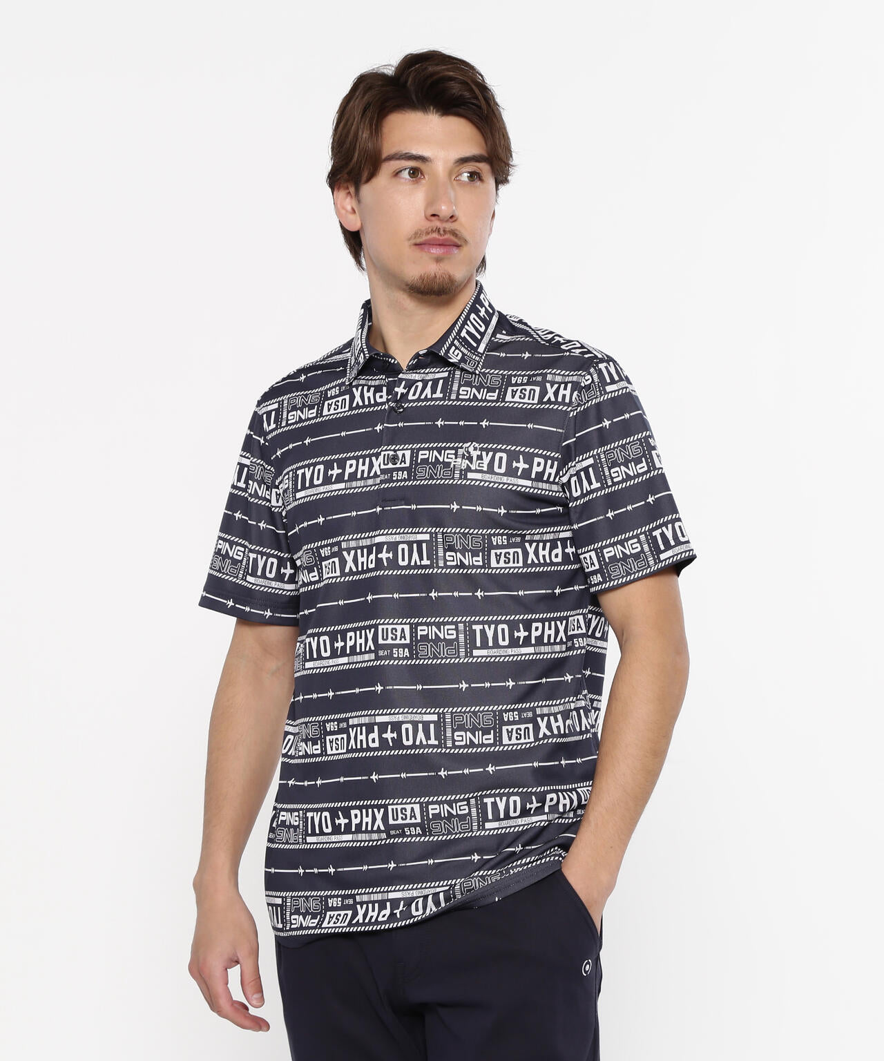 【PING APPAREL】チケット柄ジャガード半袖ポロシャツ ＜NATIVE＞ (MENS)