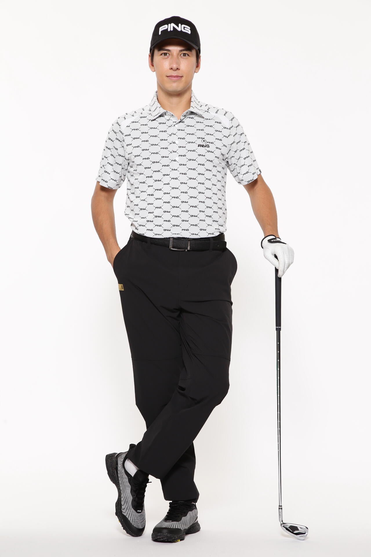 PING APPAREL】六角形ジャガード半袖ポロシャツ ＜GOLD＞ (MENS