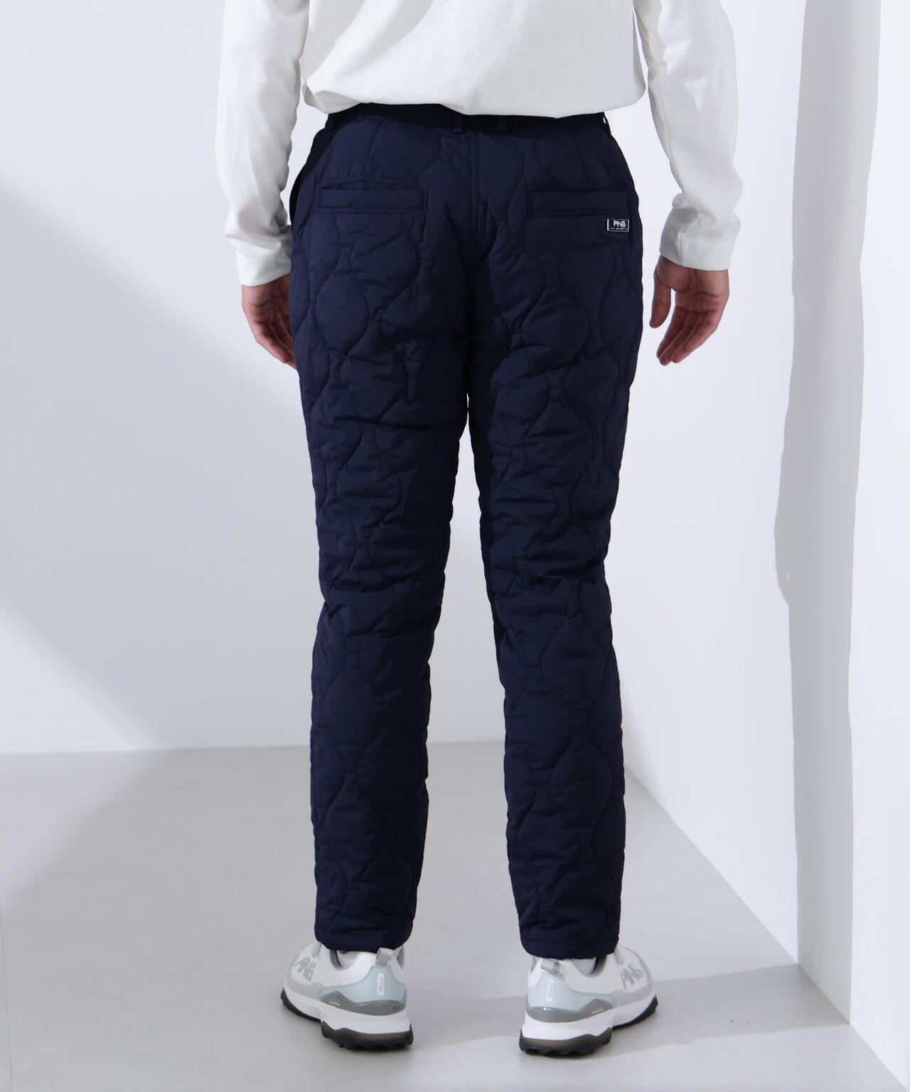 【美品】PING ネイビー キルティングパンツ PING APPAREL】全方向ストレッチキルティングタフタテーパードパンツ