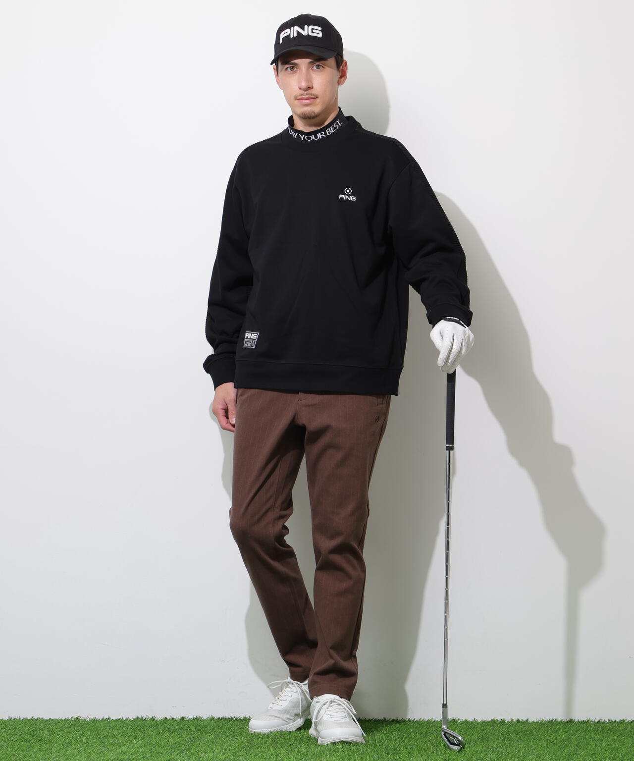 PING APPAREL】全方向ストレッチ ピンストライプテーパードパンツ