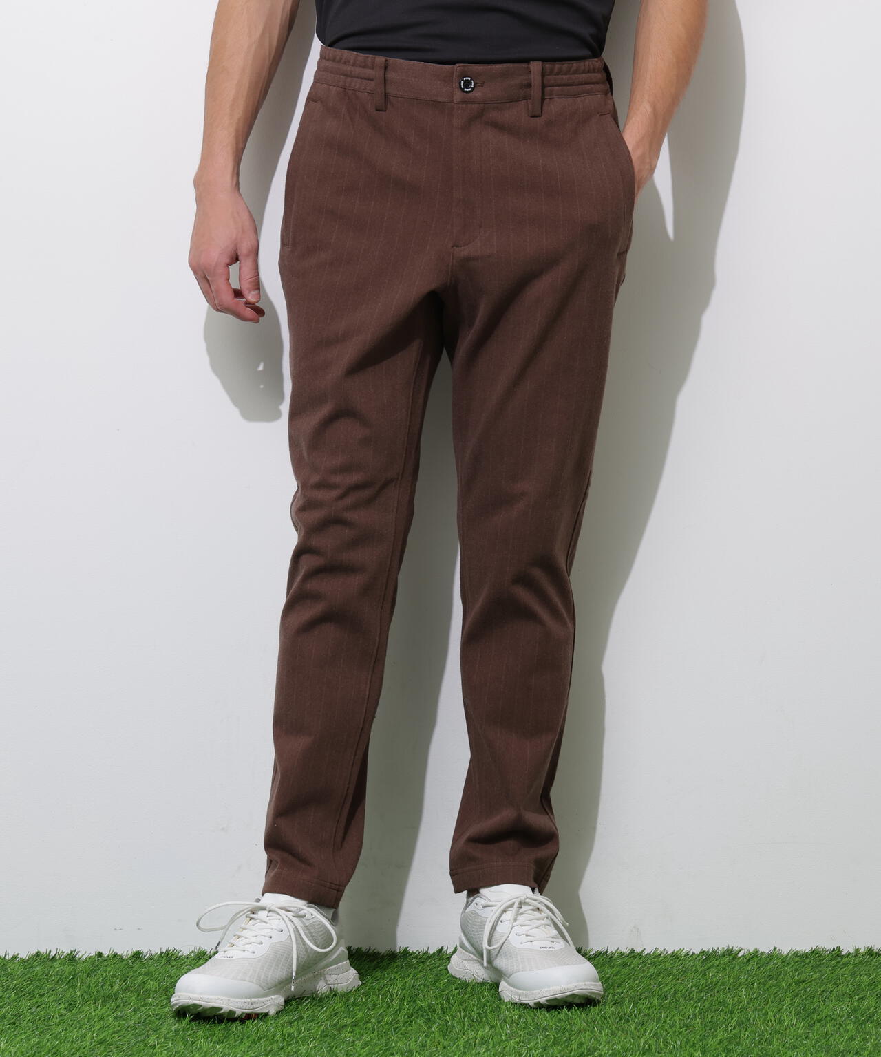PING APPAREL】全方向ストレッチ ピンストライプテーパードパンツ