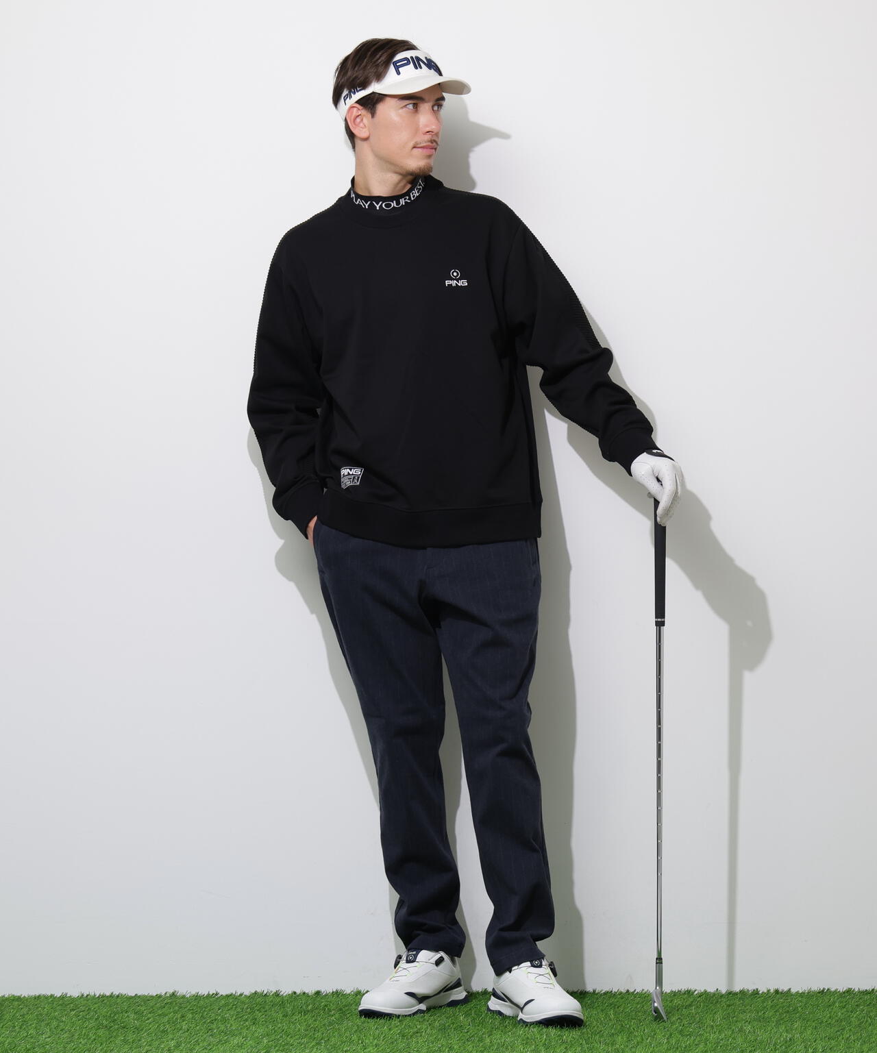 PING APPAREL】全方向ストレッチ ピンストライプテーパードパンツ