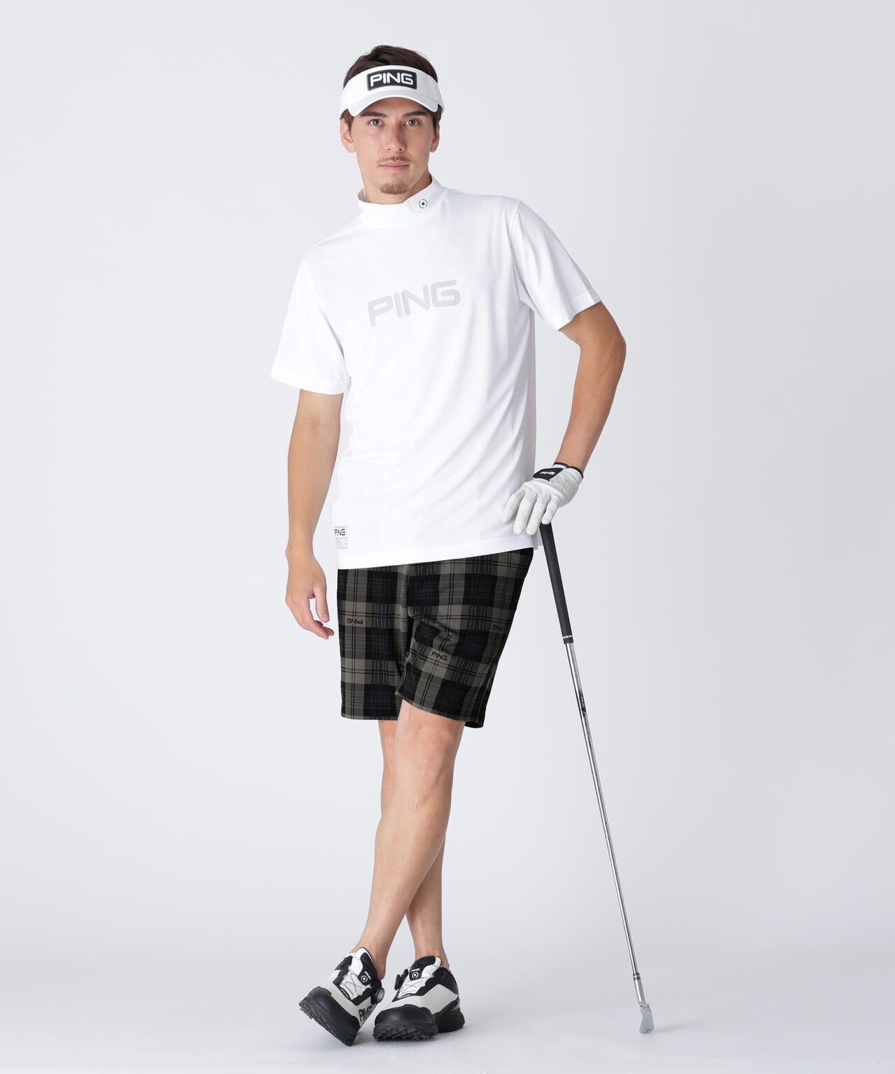 【PING APPAREL】全方向ストレッチブラックウォッチショートパンツ ＜GOLD＞ (MENS)