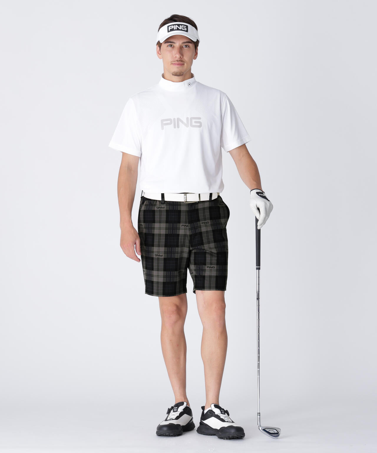 【PING APPAREL】全方向ストレッチブラックウォッチショートパンツ ＜GOLD＞ (MENS)