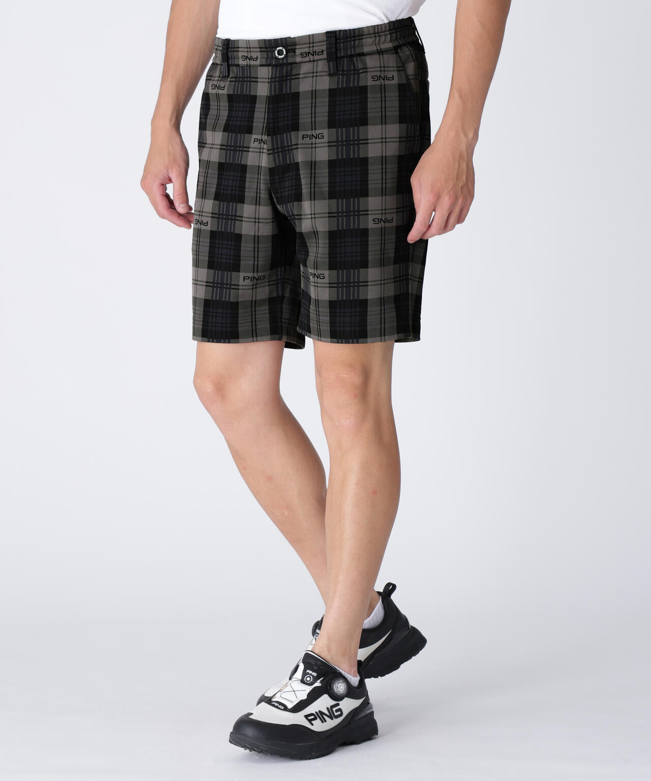  ショートパンツ PING APPAREL】全方向ストレッチブラックウォッチショートパンツ