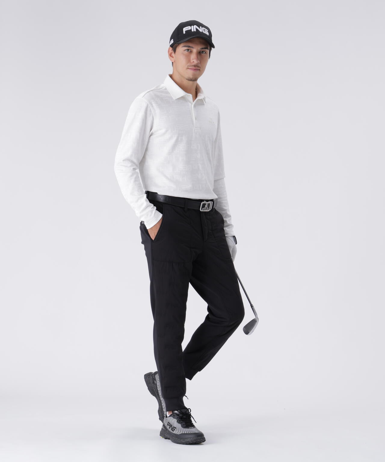 PING APPAREL】凸凹PLAYロゴジャカード長袖ポロシャツ ＜PERFORMANCE