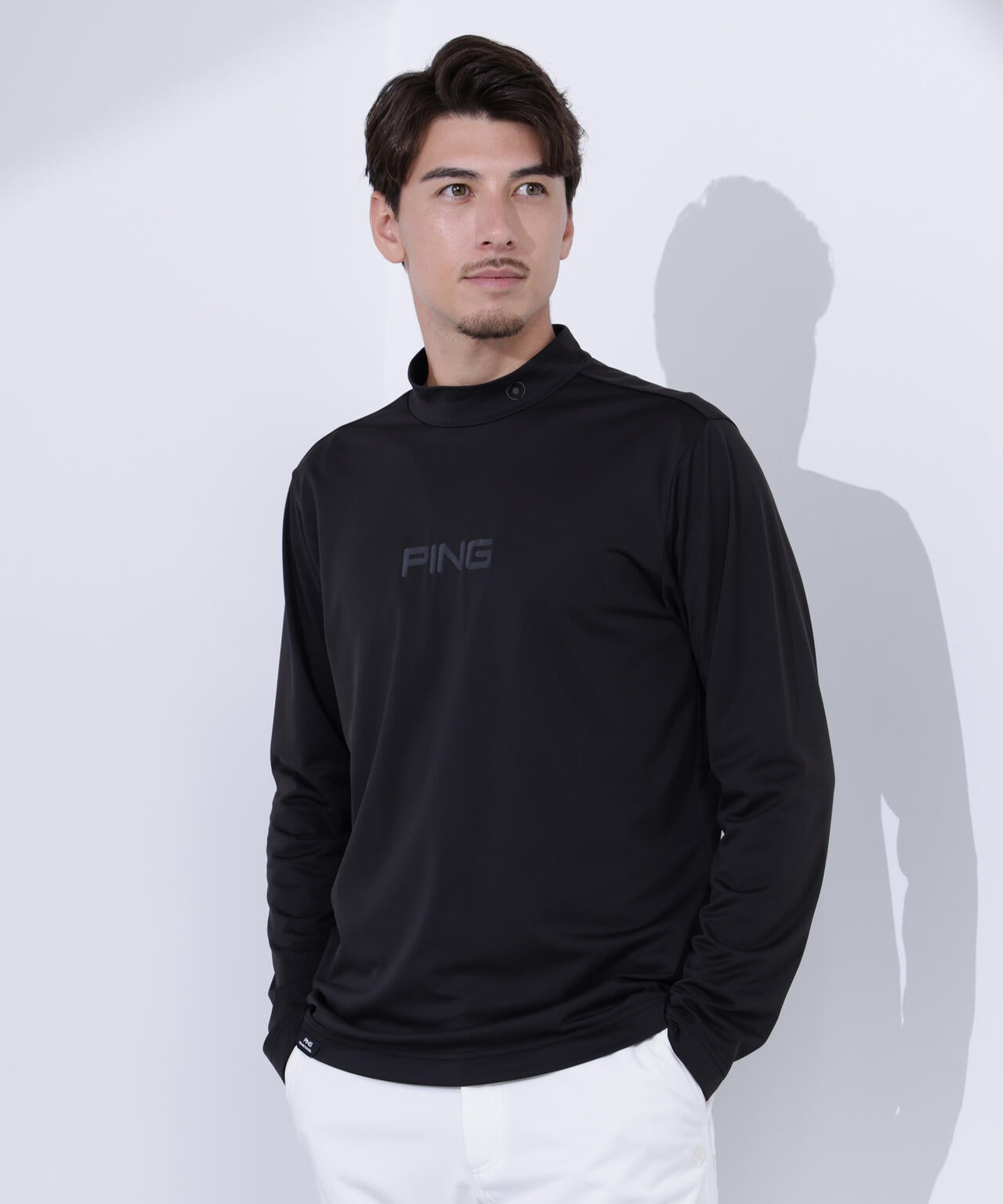 PING ブラック 長袖 ハイネック シャツ PING ピン ゴルフウェア 長袖シャツ 秋 冬 23FWエアーフレイク