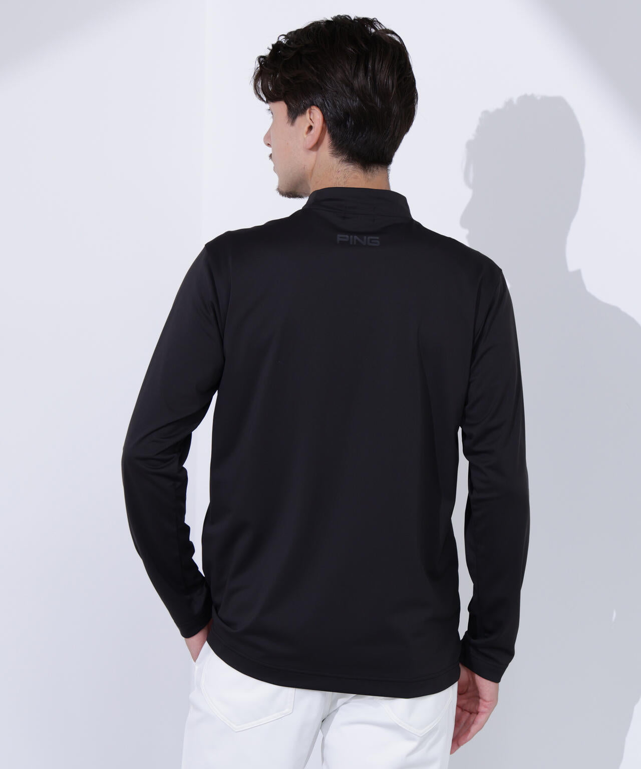 PING ブラック 長袖 ハイネック シャツ PING ピン ゴルフウェア 長袖シャツ 秋 冬 23FWエアーフレイク