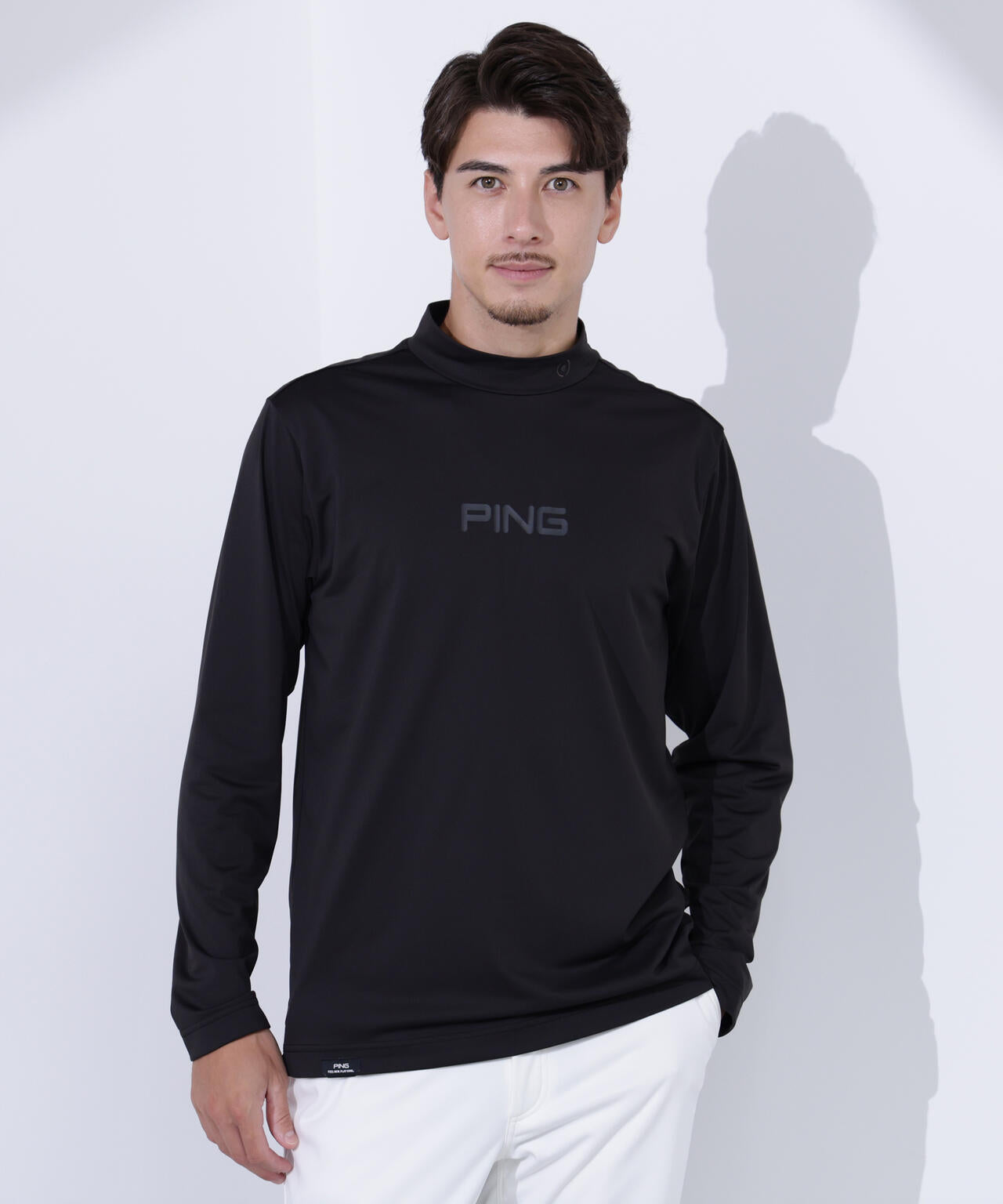 極美品・XL✨PING ピン　モックネック　長袖ニット　黒 PING APPAREL】トリコット長袖ハイネックカットソー