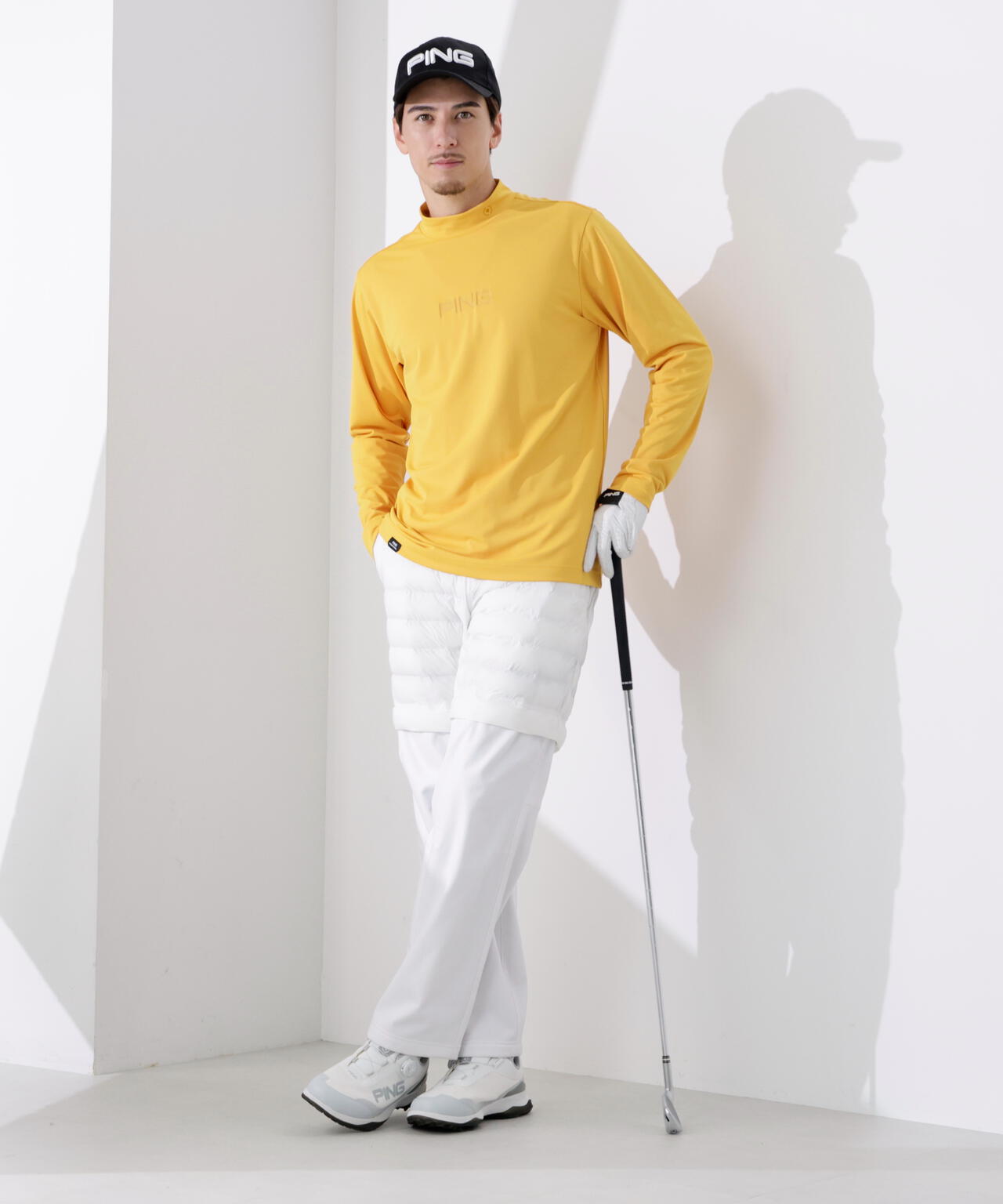 PING ブラック 長袖 ハイネック シャツ PING ピン ゴルフウェア 長袖シャツ 秋 冬 23FWエアーフレイク